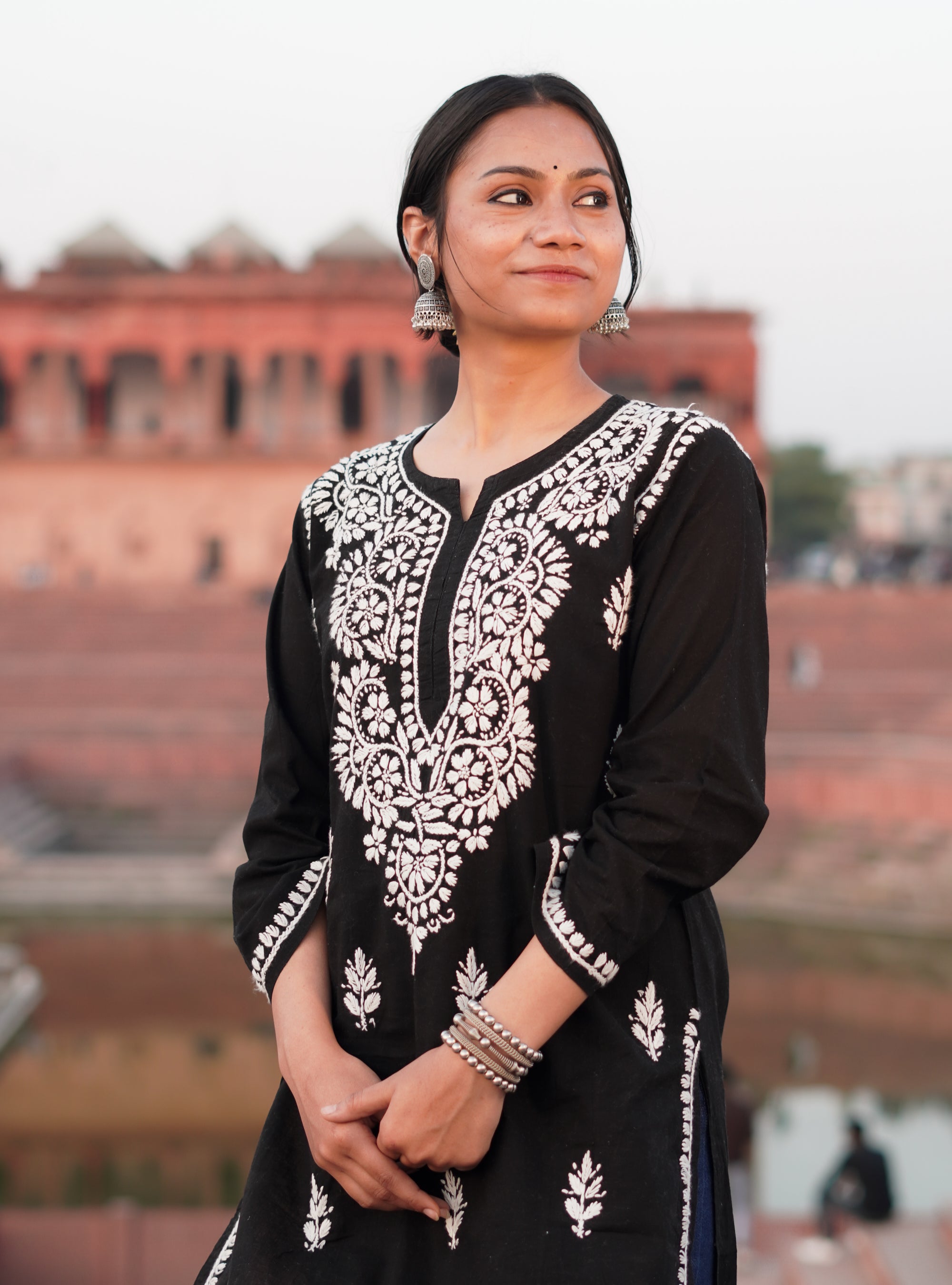 Black Colour Cotton Chikankari Kurti