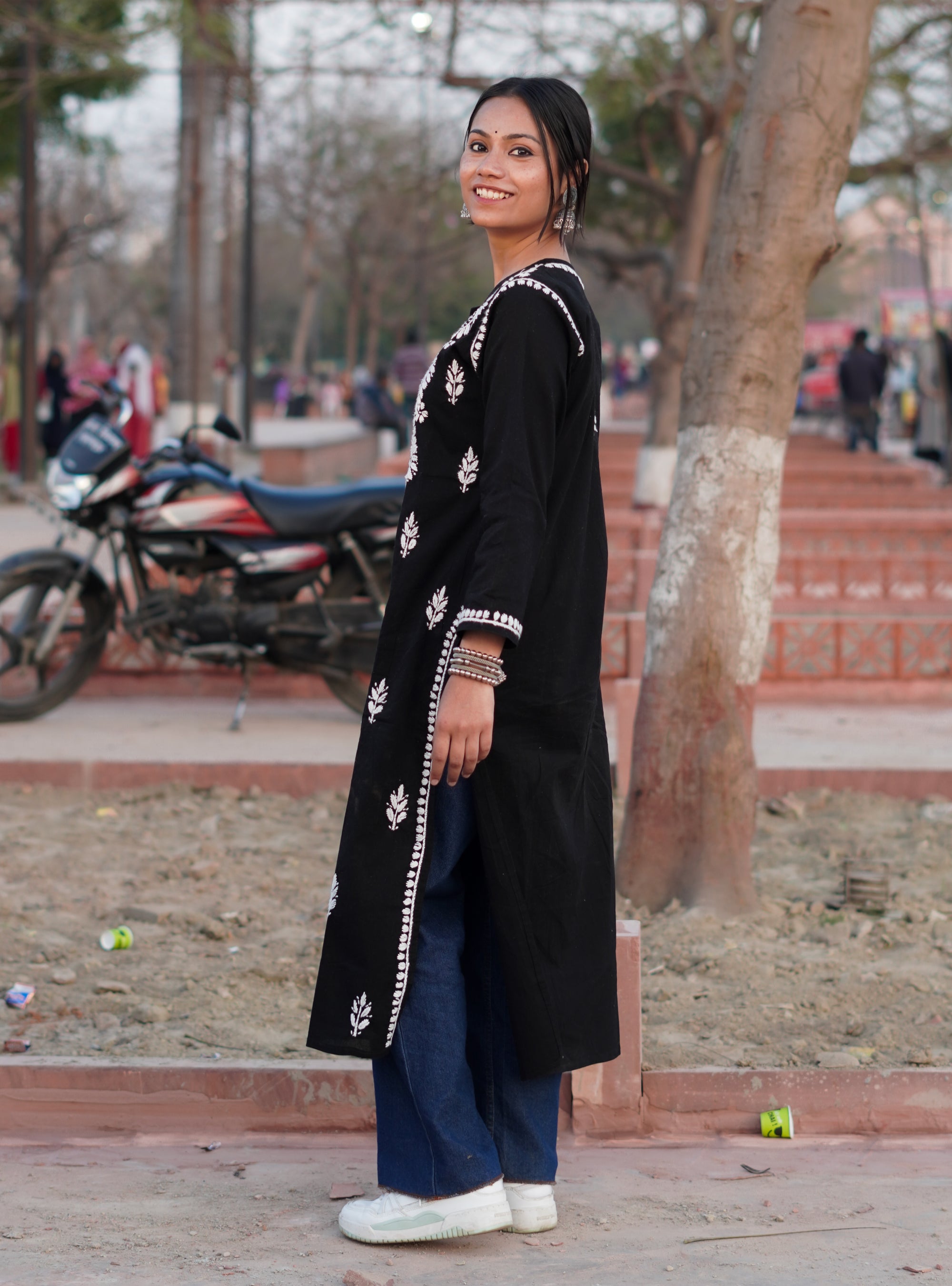 Black Colour Cotton Chikankari Kurti