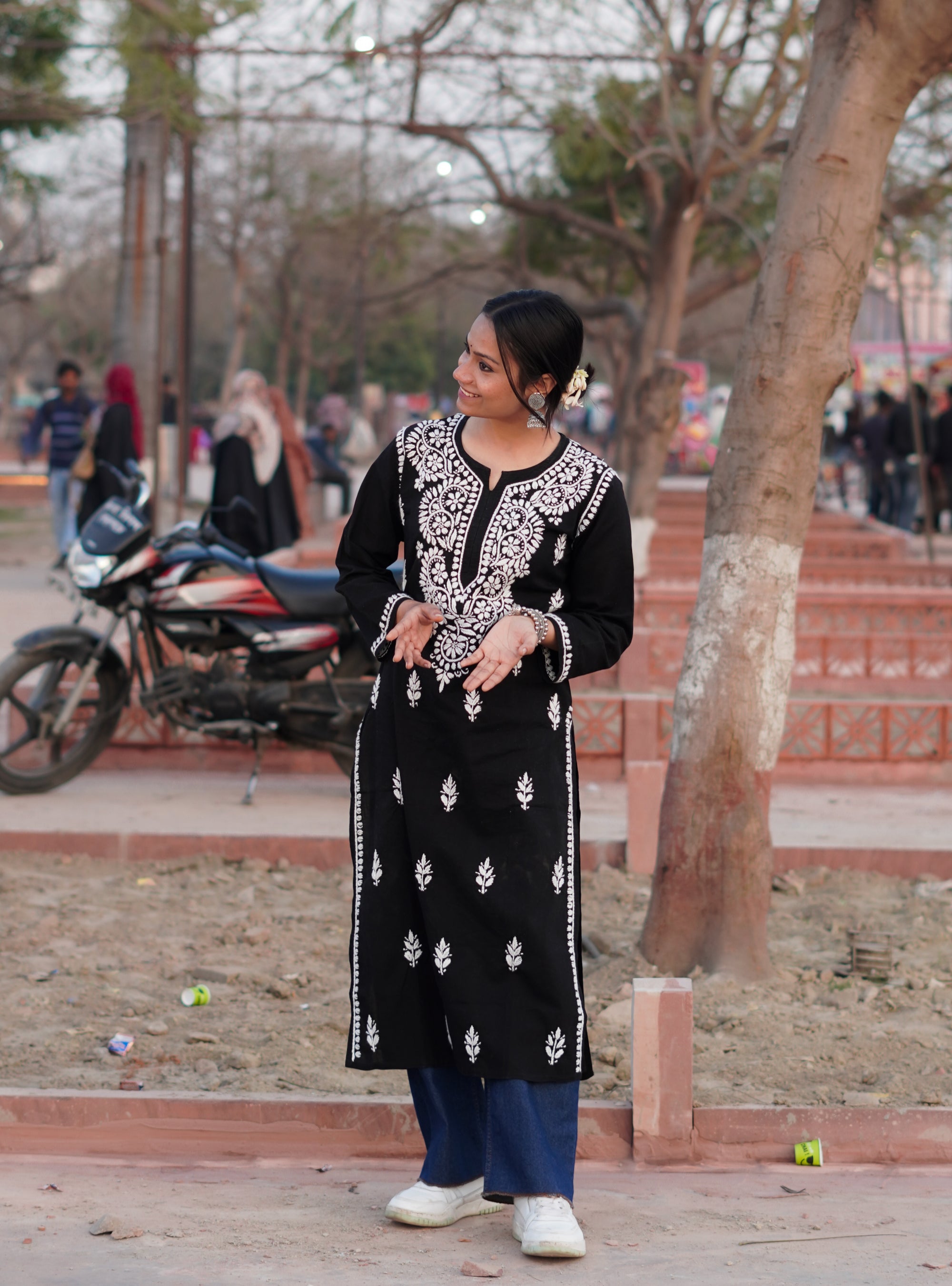 Black Colour Cotton Chikankari Kurti