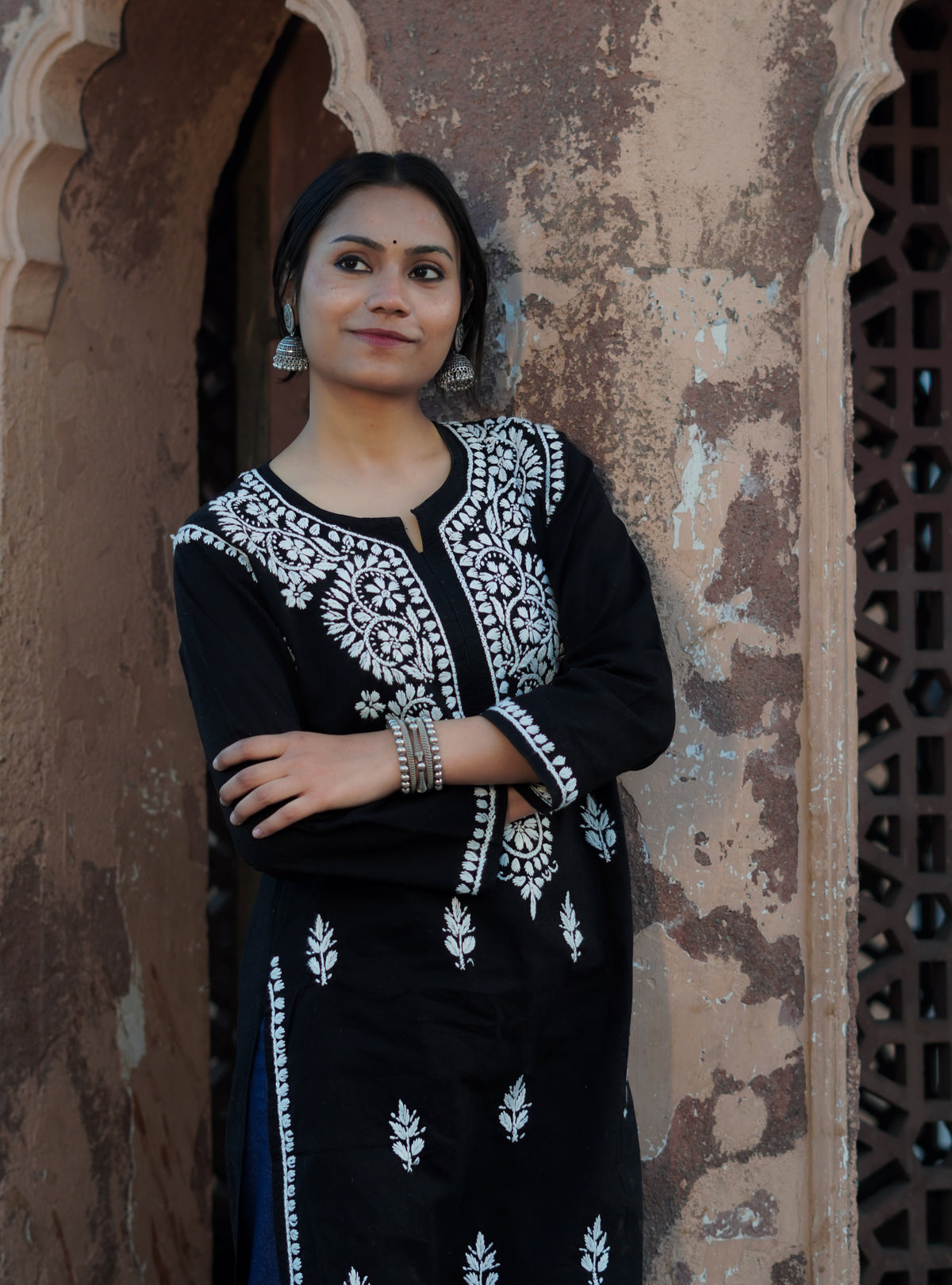 Black Colour Cotton Chikankari Kurti