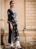 Rayon Fabric Chikankari Kurti With White Colour