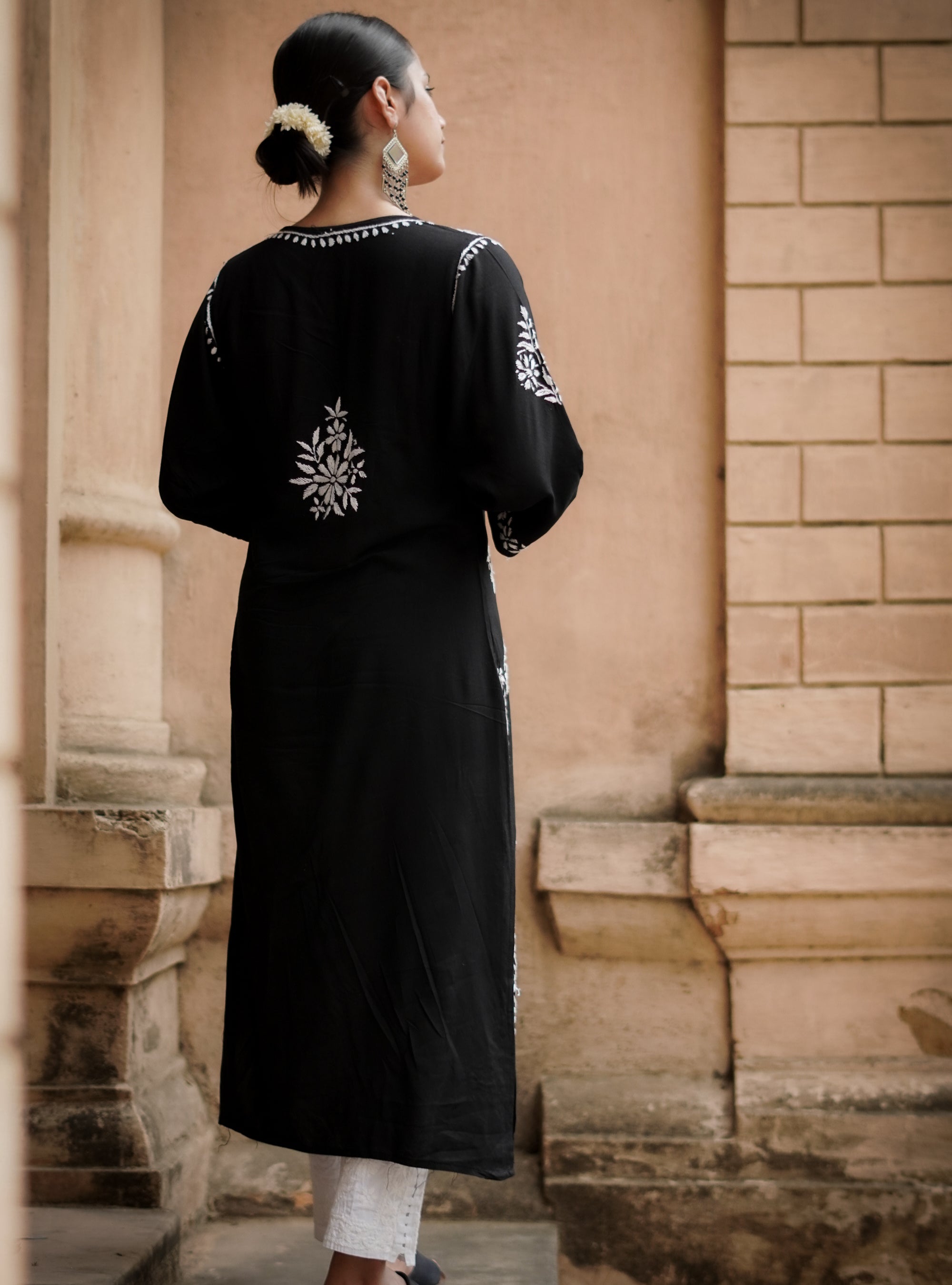 Rayon Fabric Chikankari Kurti With White Colour
