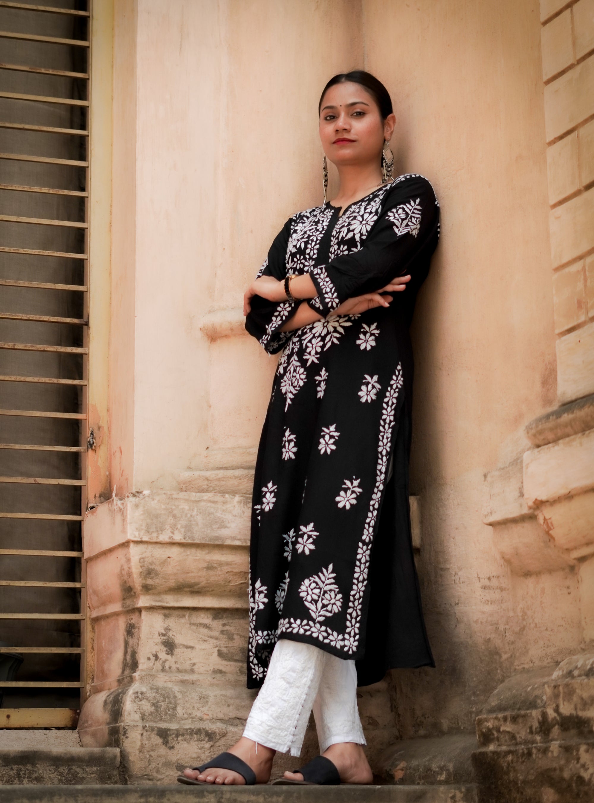 Rayon Fabric Chikankari Kurti With White Colour