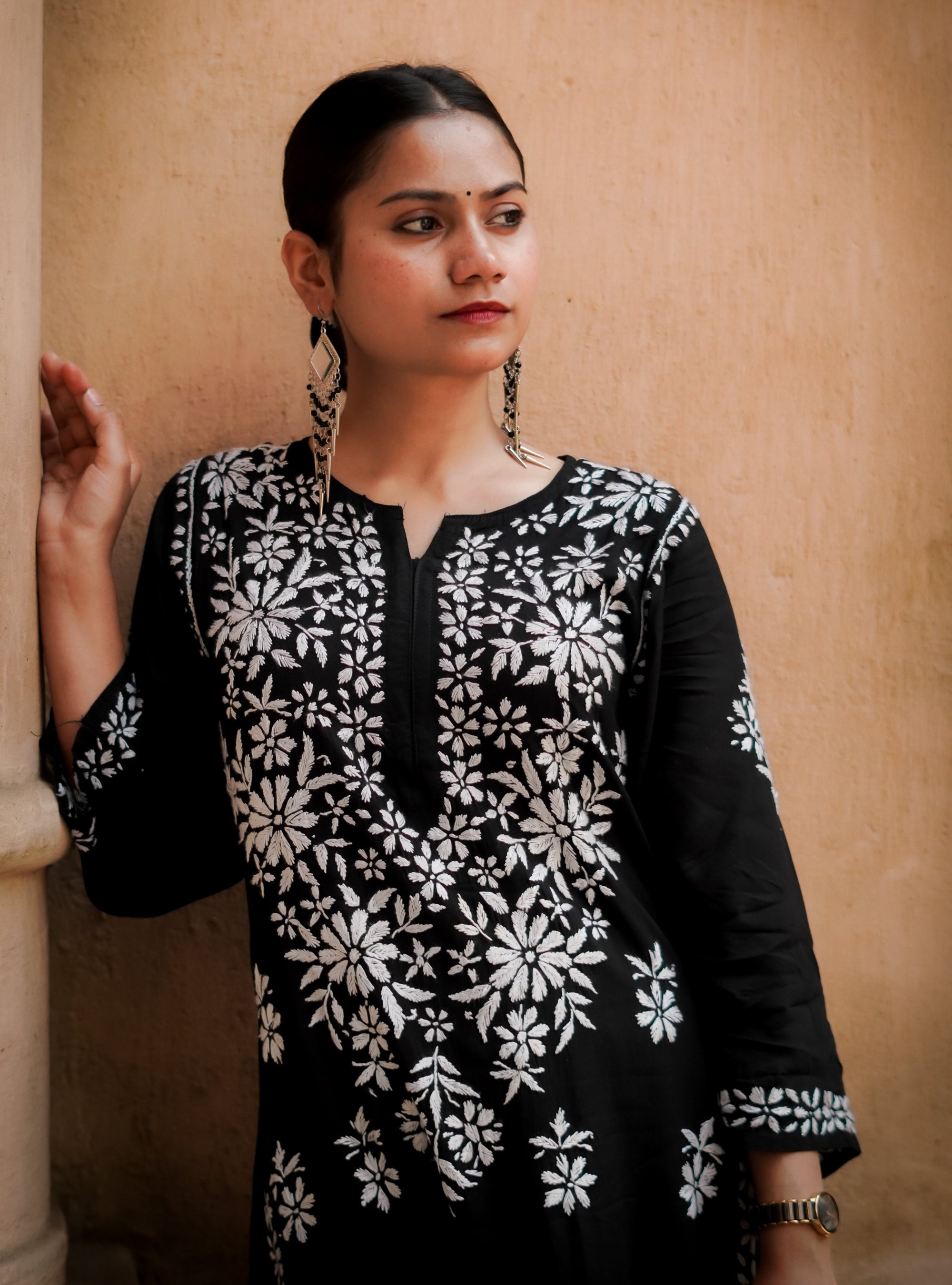 Rayon Fabric Chikankari Kurti With White Colour