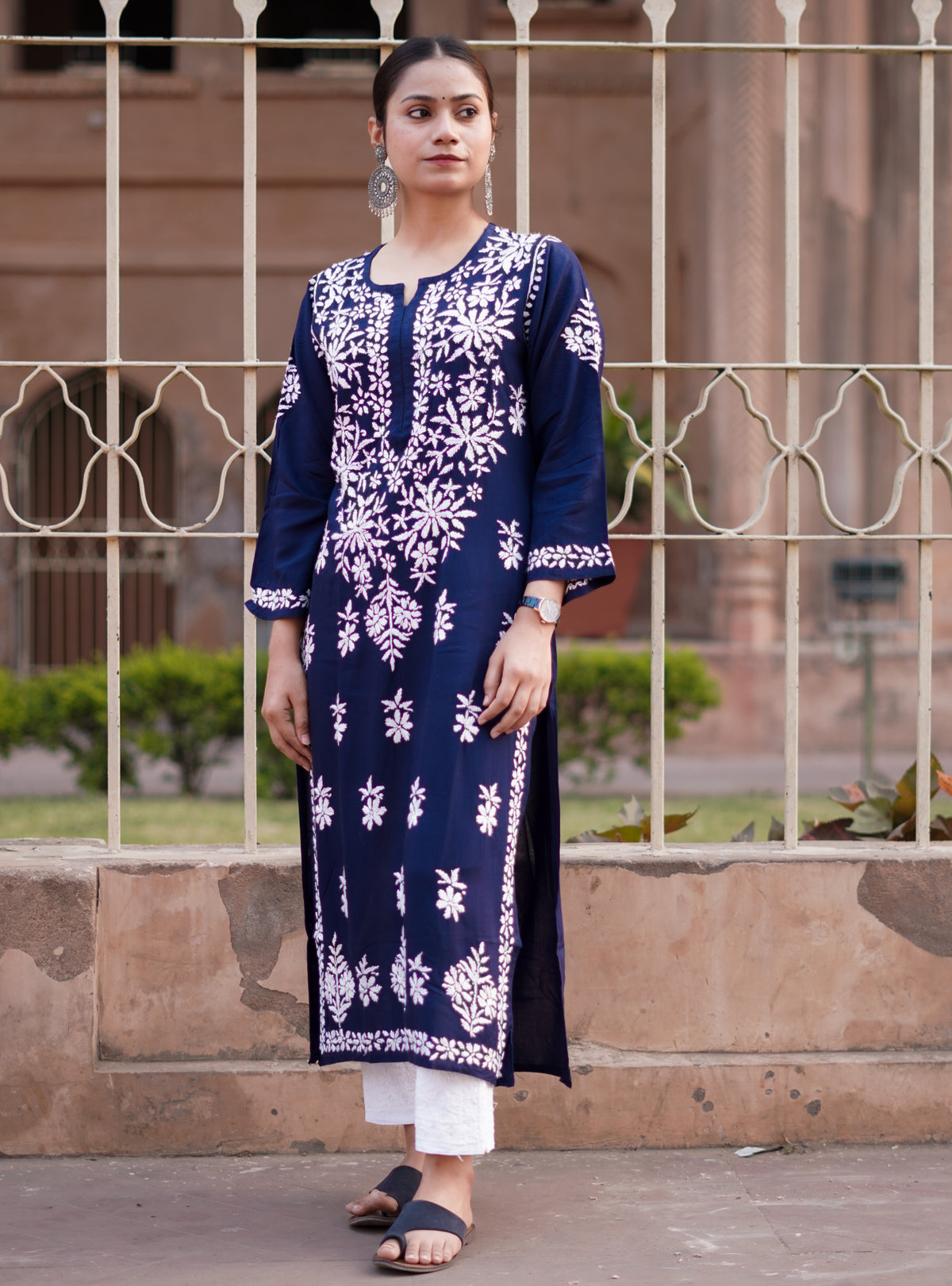 Rayon Fabric Chikankari Kurti With White Colour
