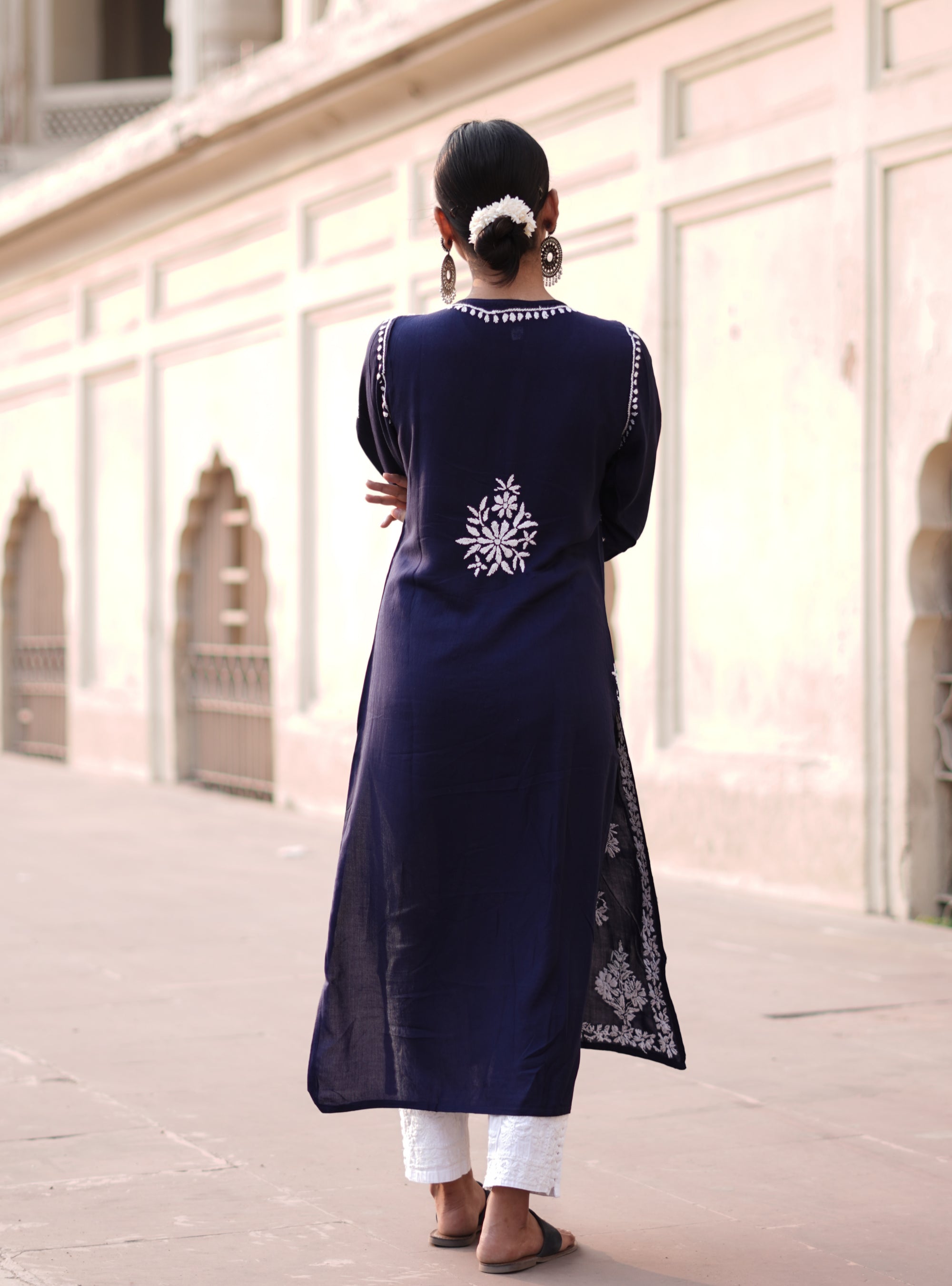 Rayon Fabric Chikankari Kurti With White Colour