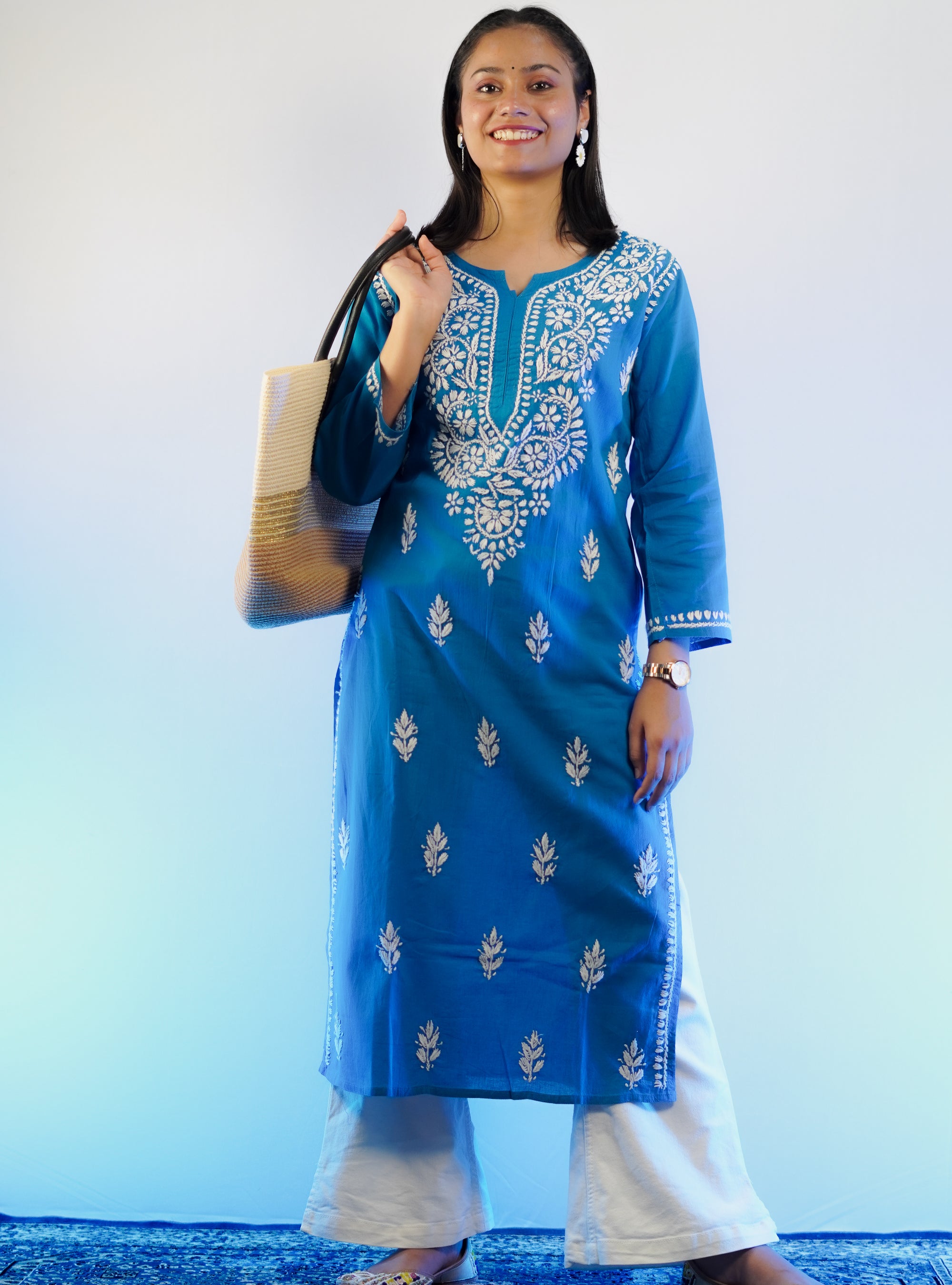 Cotton Fabric Chikankari Kurti With White Colour Chikankari Embroidery
