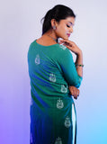 Rayon Green Colour Shaded Chikankari Work- Long Kurta