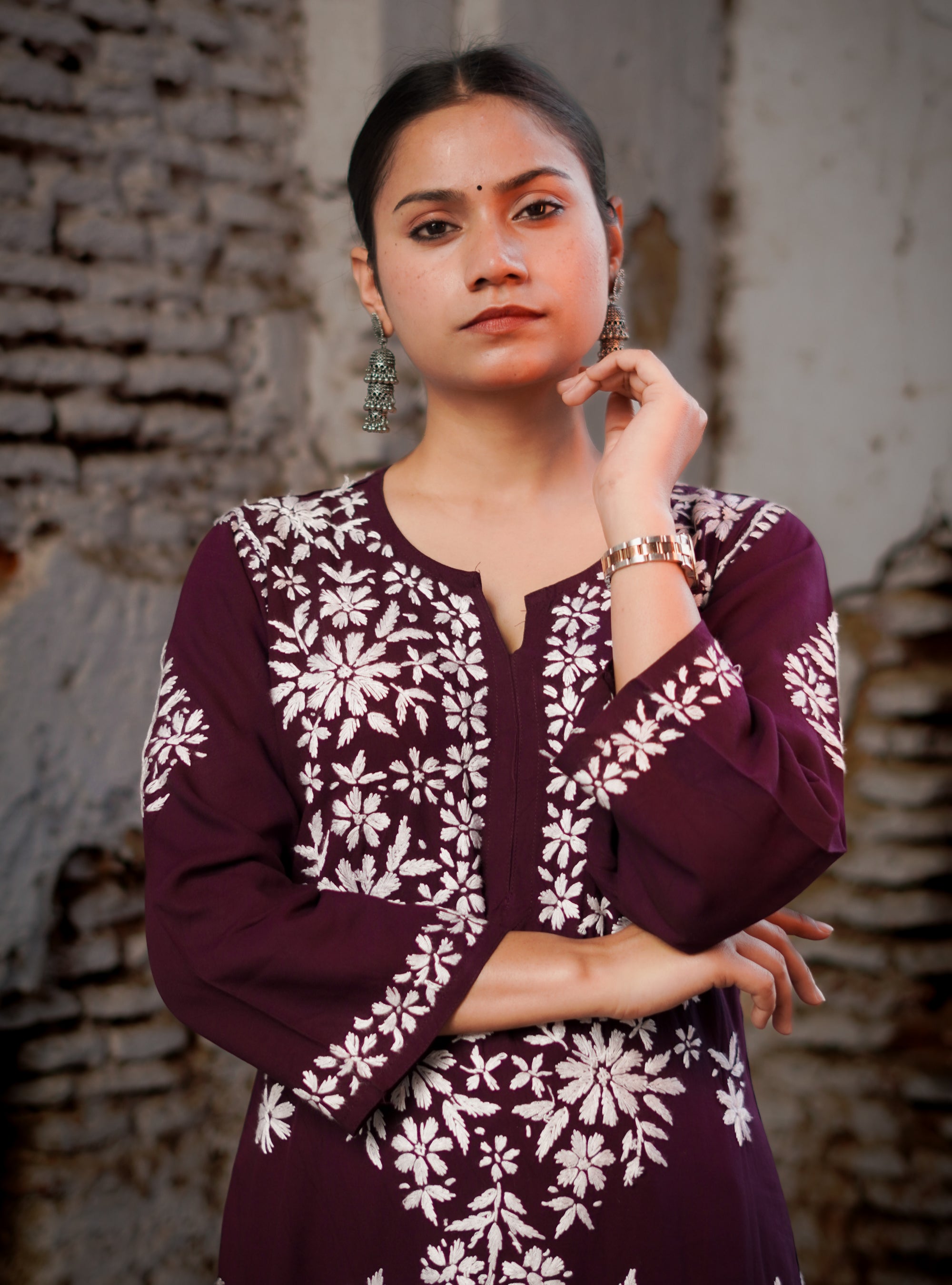 Rayon Fabric Chikankari Kurti With White Colour