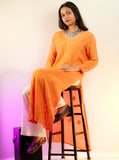 Orange- Georgette Mukaish & Chikankari Heavy Kurti