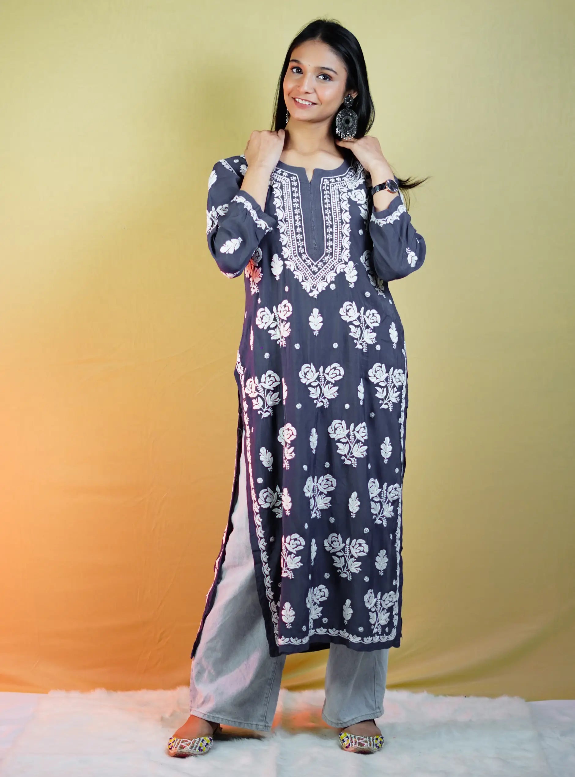 Kohinoor Muslin Chikankari Straight Fit Kurta