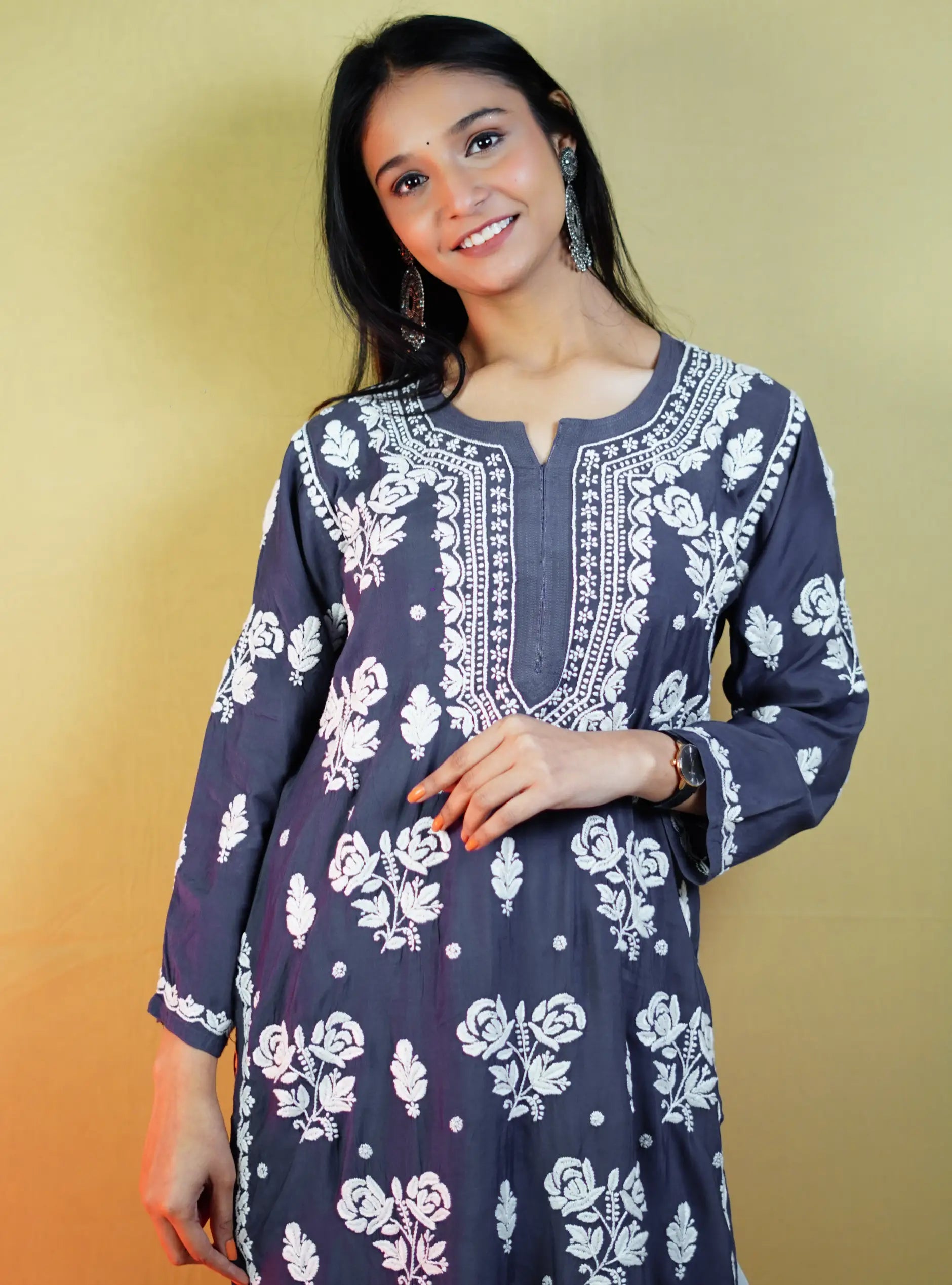 Kohinoor Muslin Chikankari Straight Fit Kurta