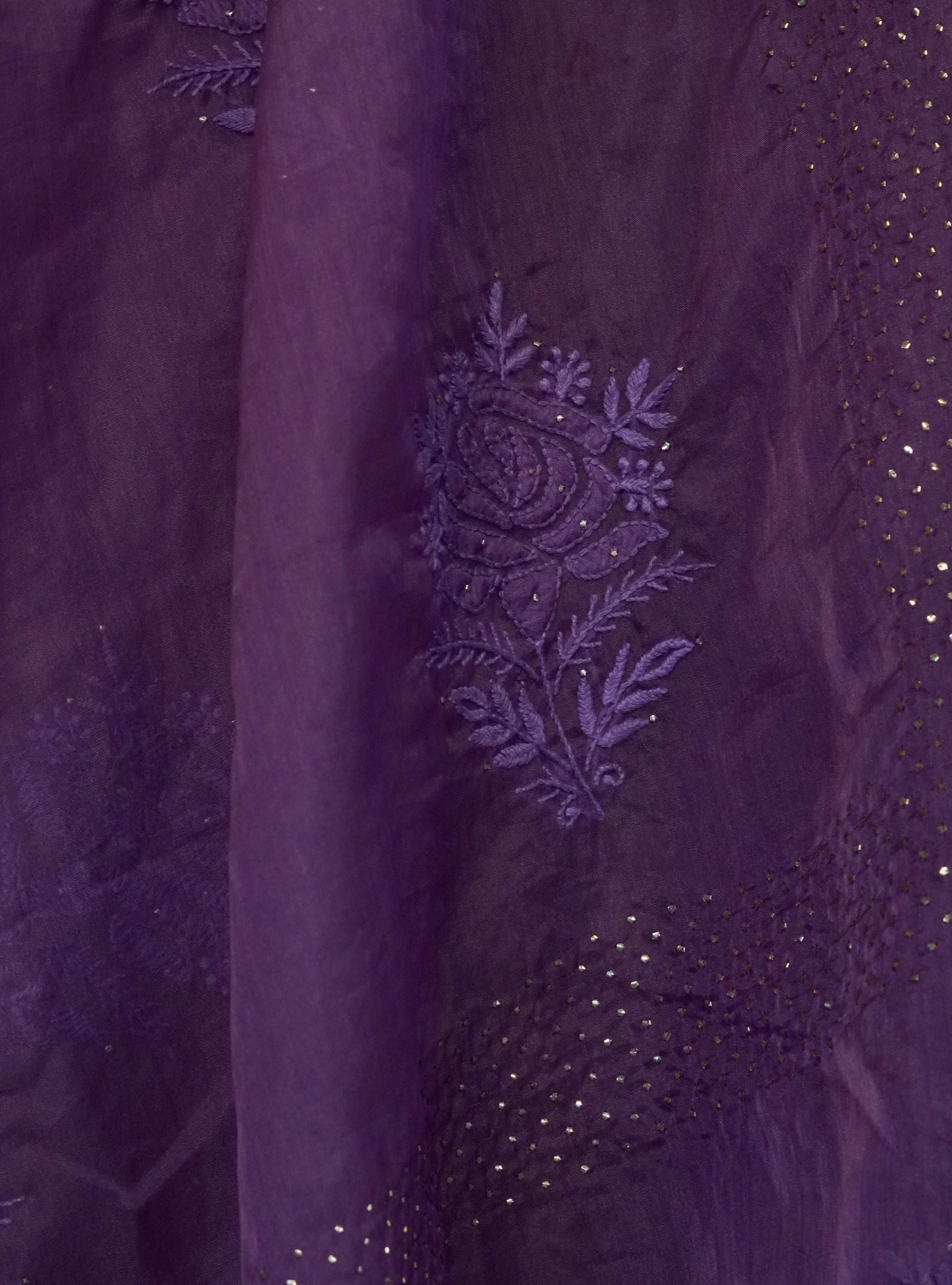Purple Colour Saree - Organza Fabric with Embroidery