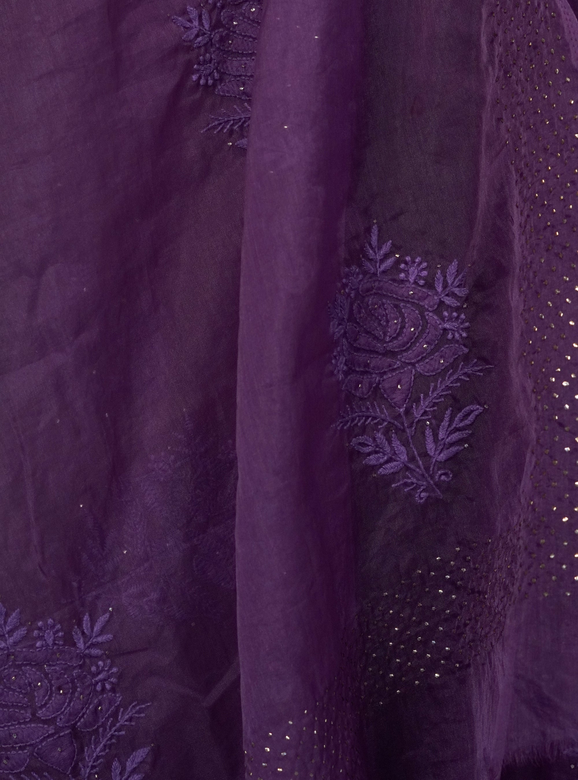 Purple Colour Saree - Organza Fabric with Embroidery