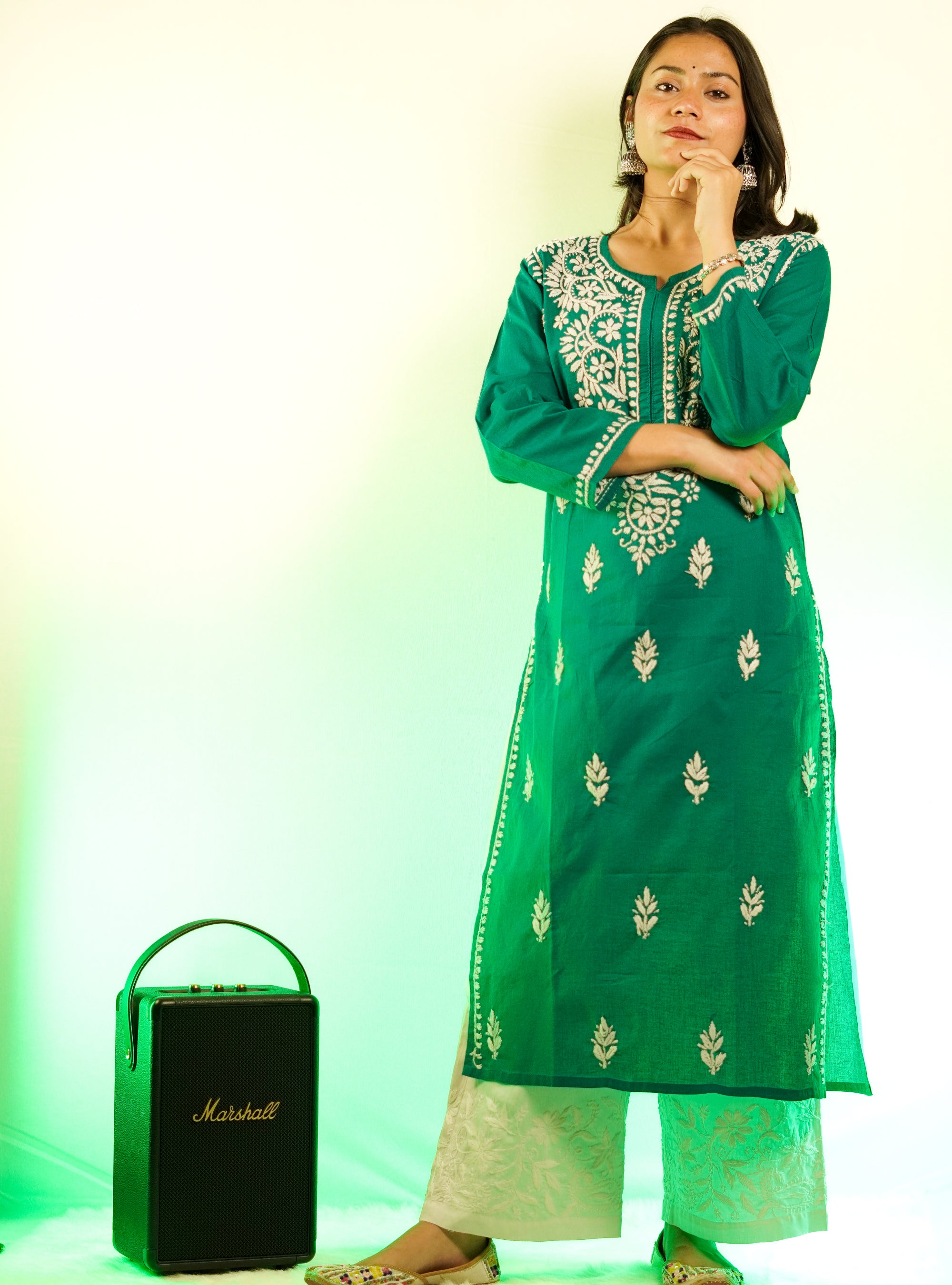 Cotton Fabric Chikankari Kurti With White Colour Chikankari Embroidery