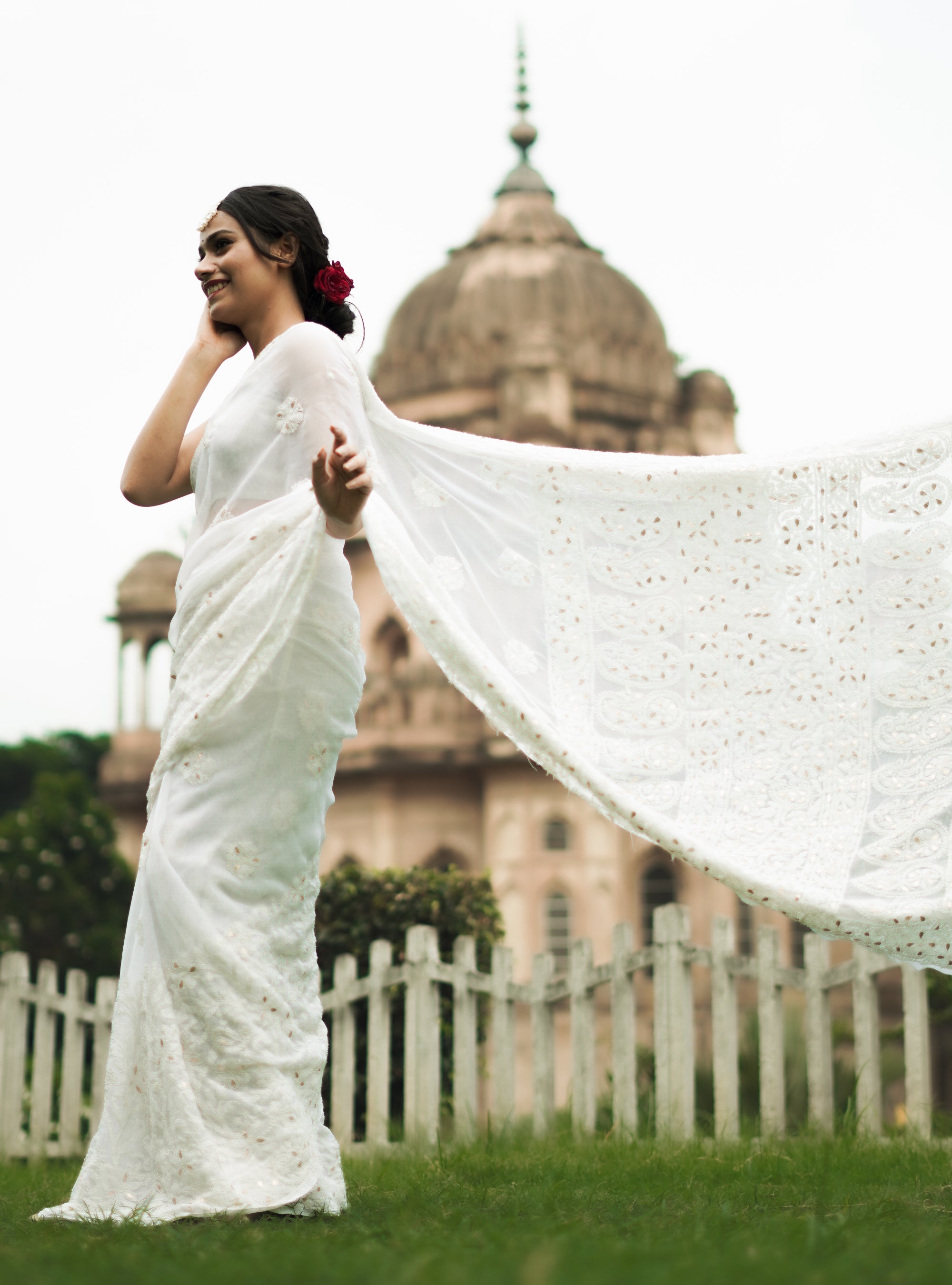 White Colour Saree- Viscose Georgette Fabric