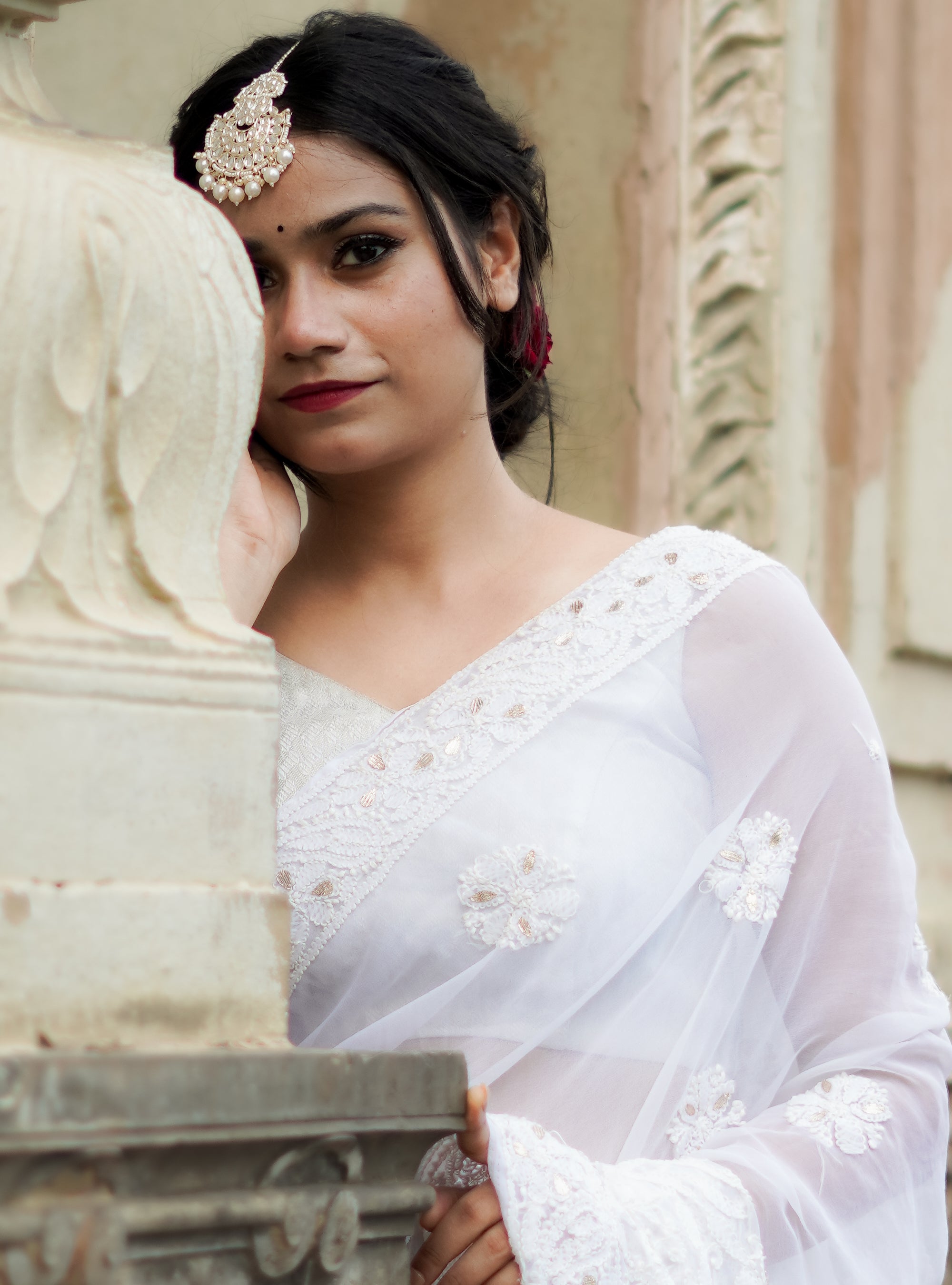 White Colour Saree- Viscose Georgette Fabric