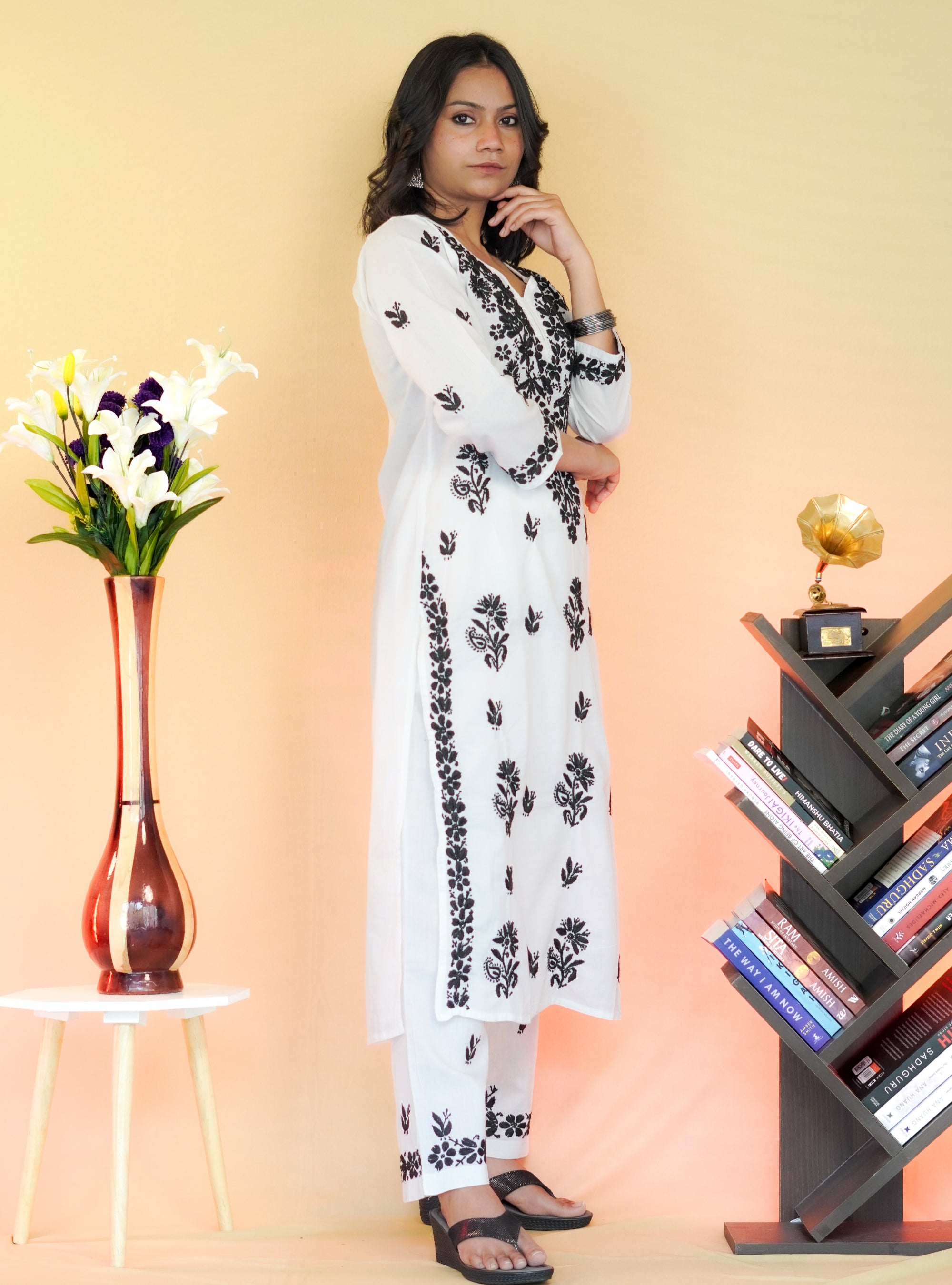White & Black- Cotton Pant & Kurti