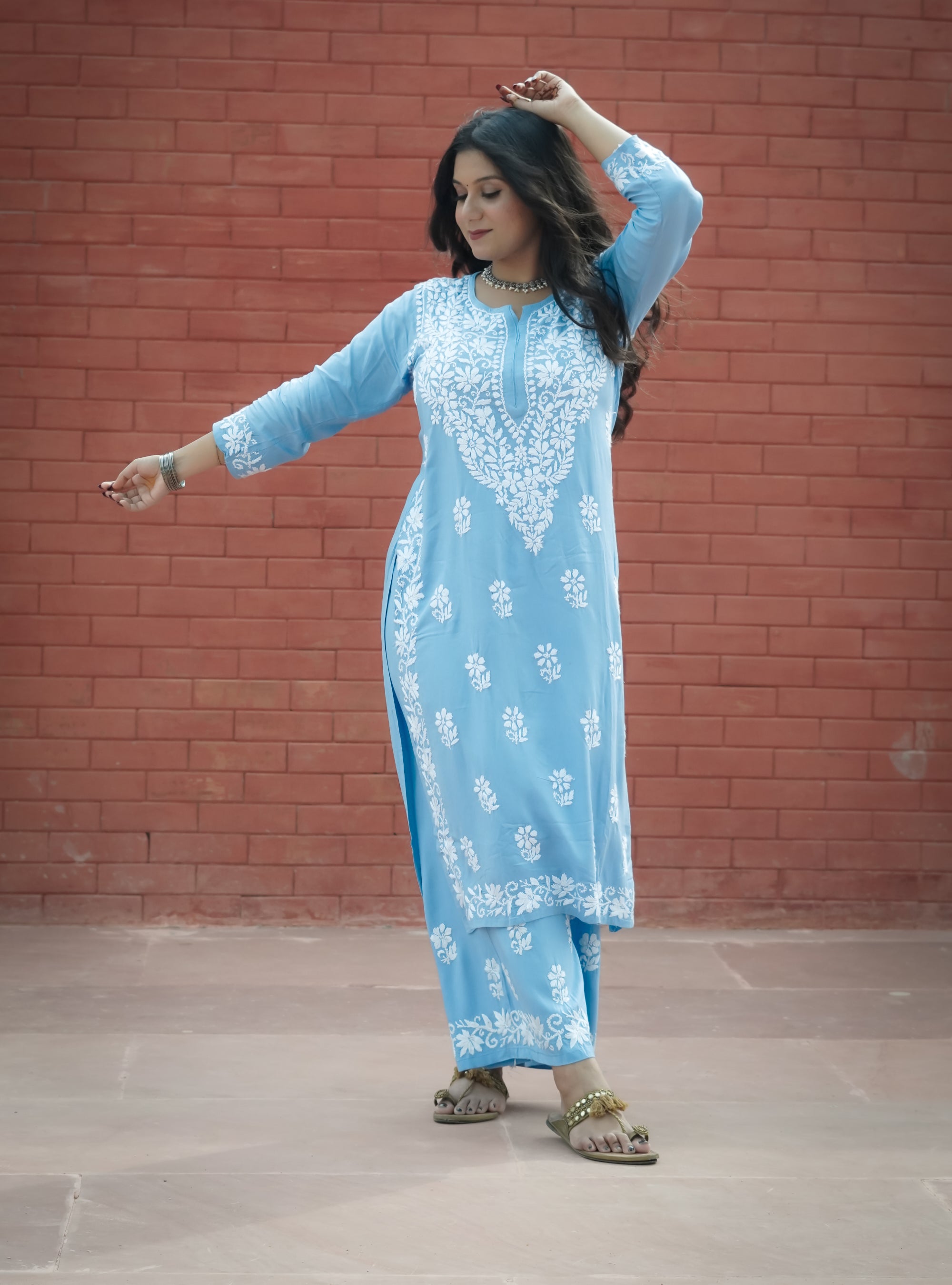Rayon Fabric Chikankari Kurta and Palazzo Set