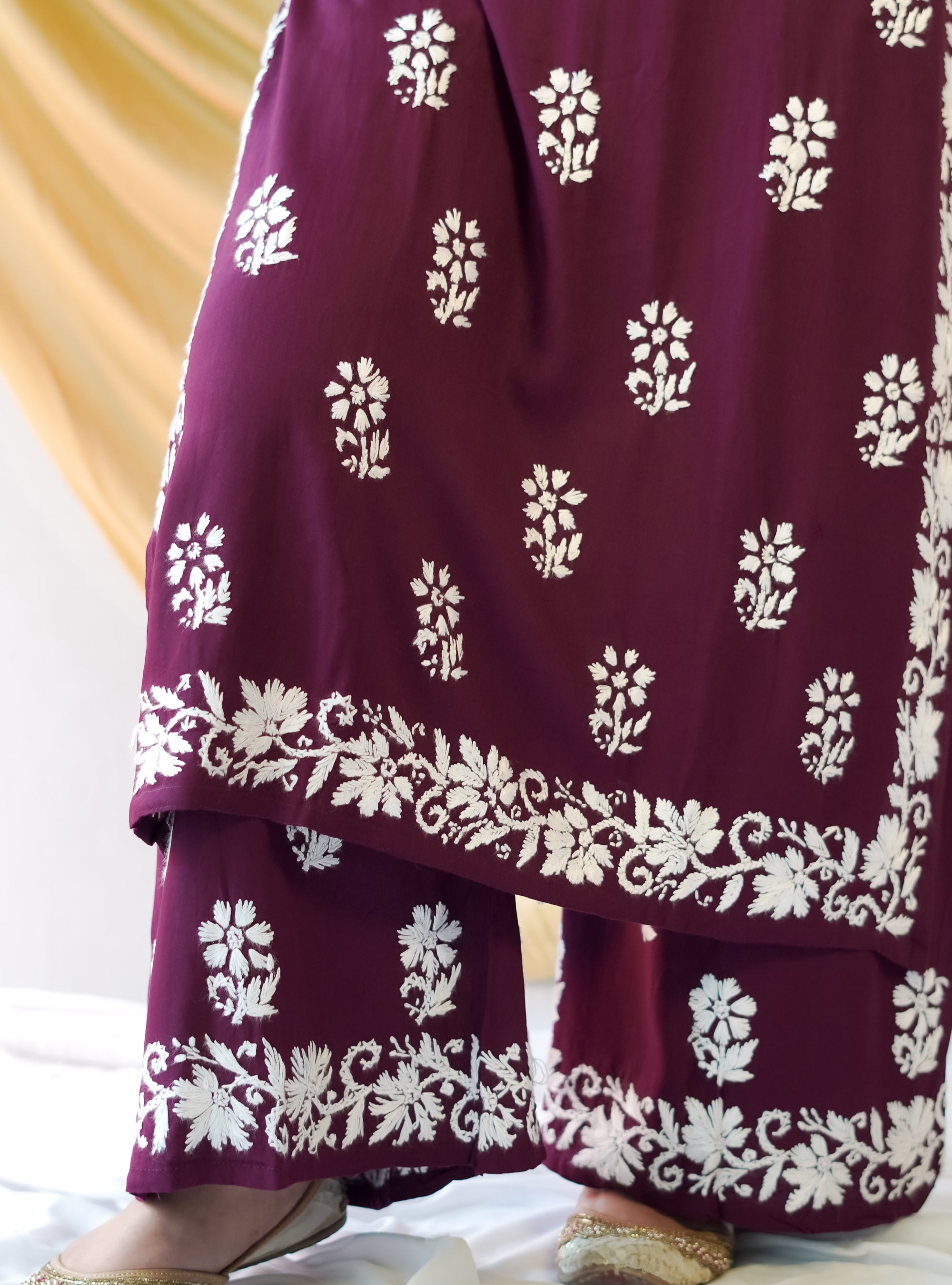 Rayon Fabric Chikankari Kurta and Palazzo Set