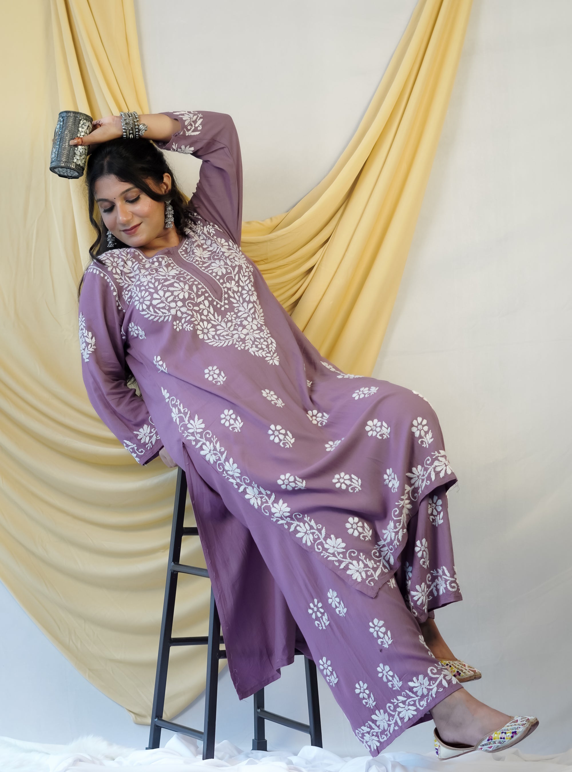 Rayon Fabric Chikankari Kurta and Palazzo Set