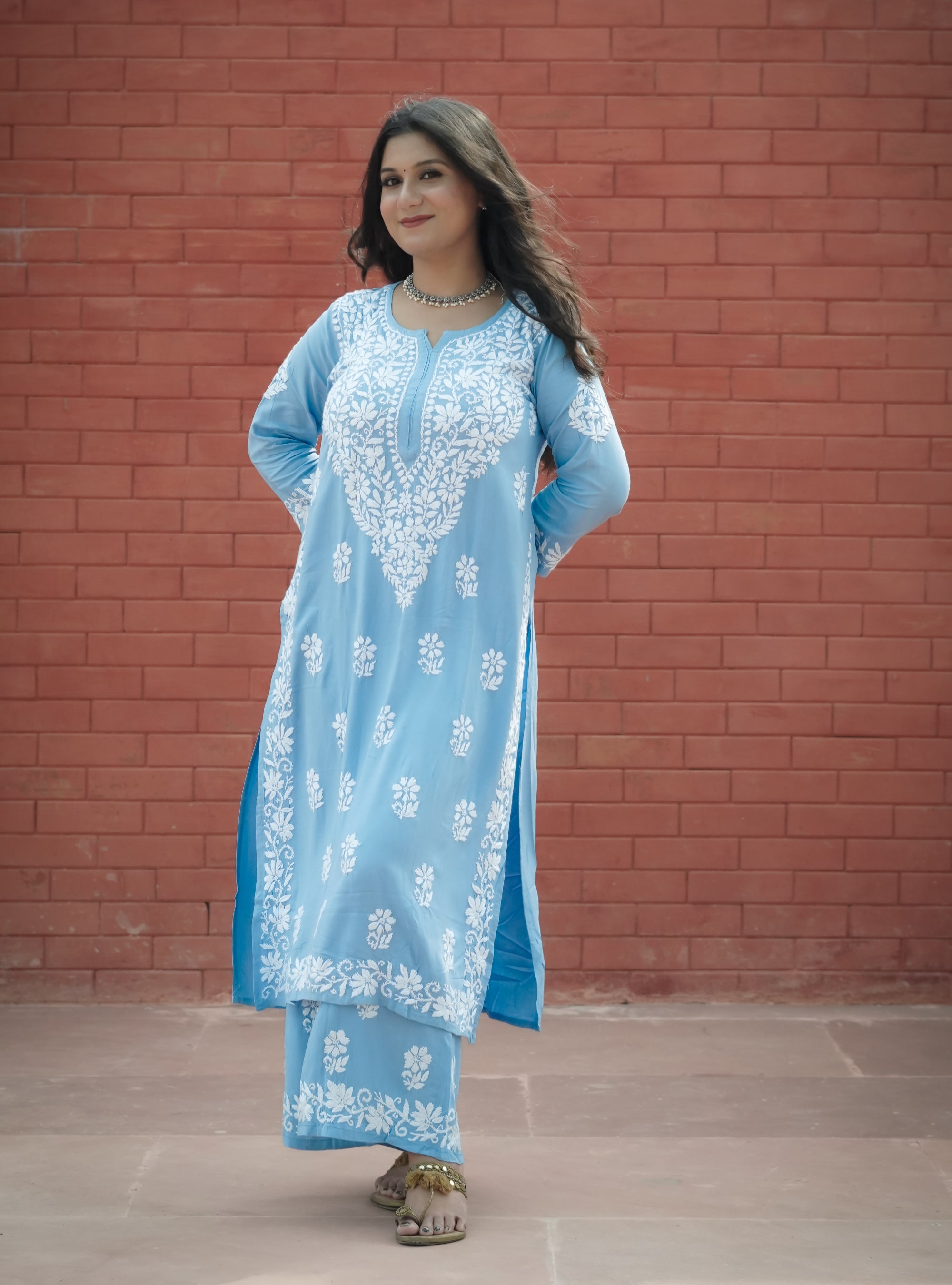 Rayon Fabric Chikankari Kurta and Palazzo Set