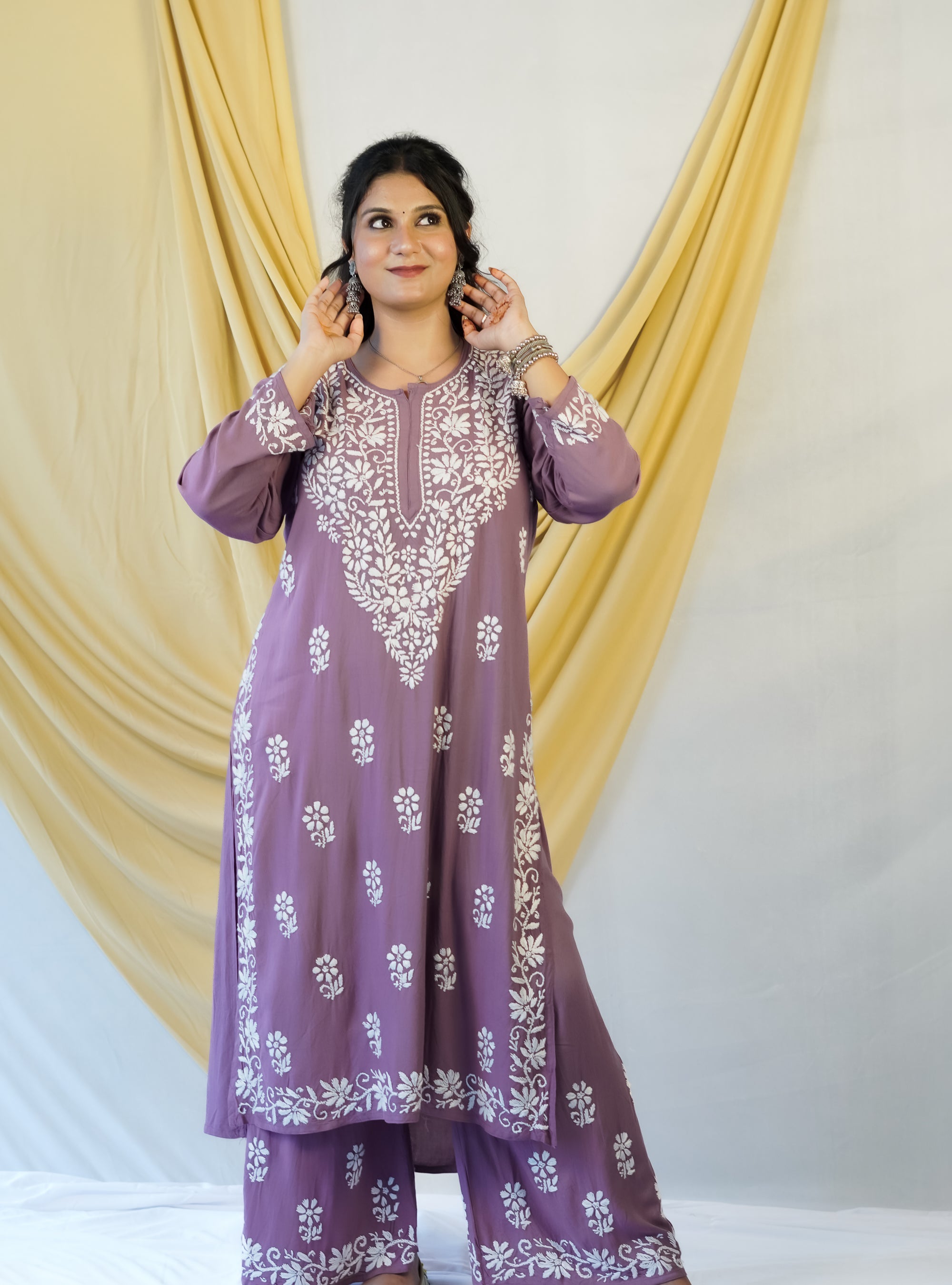 Rayon Fabric Chikankari Kurta and Palazzo Set