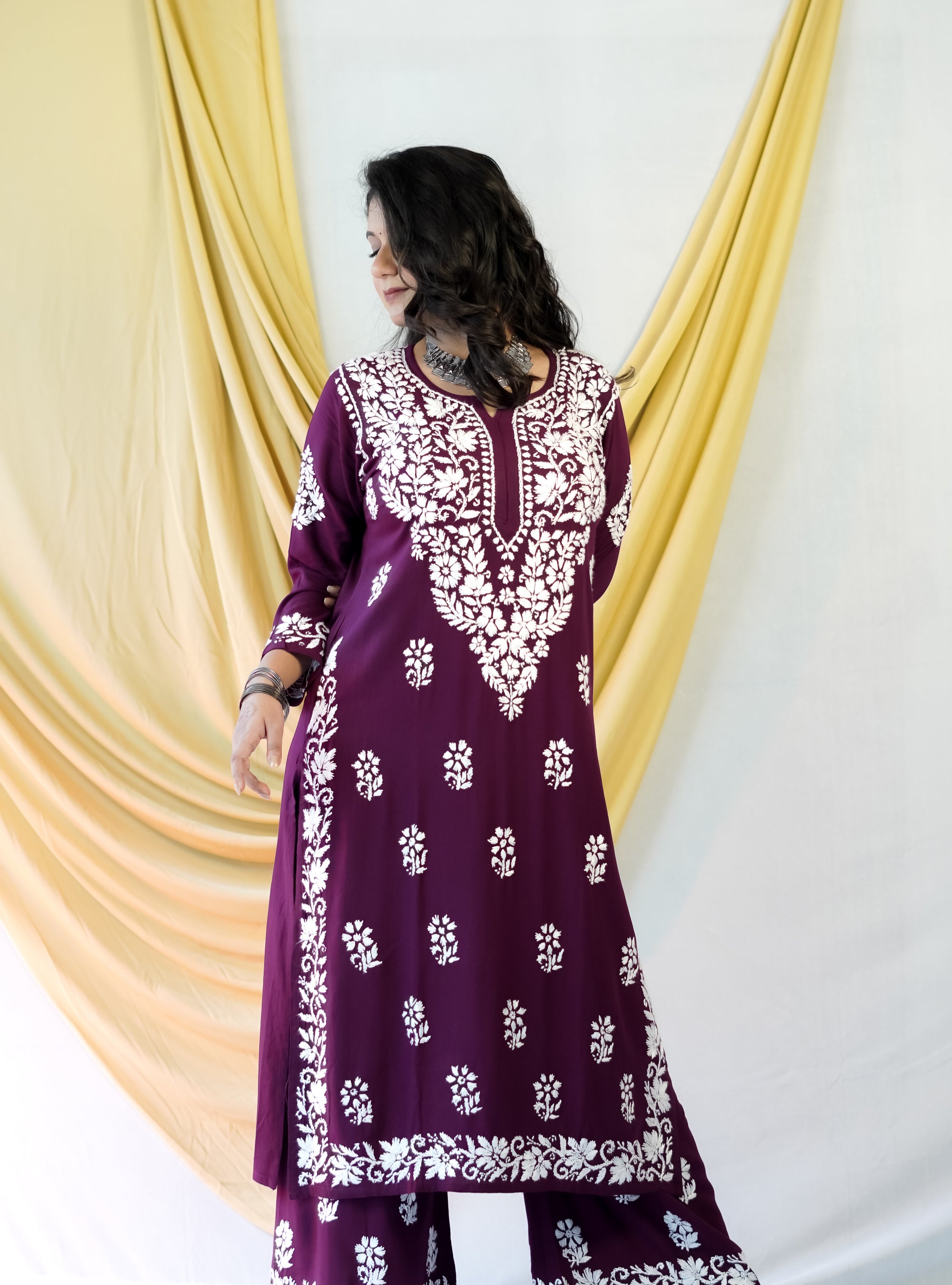 Rayon Fabric Chikankari Kurta and Palazzo Set
