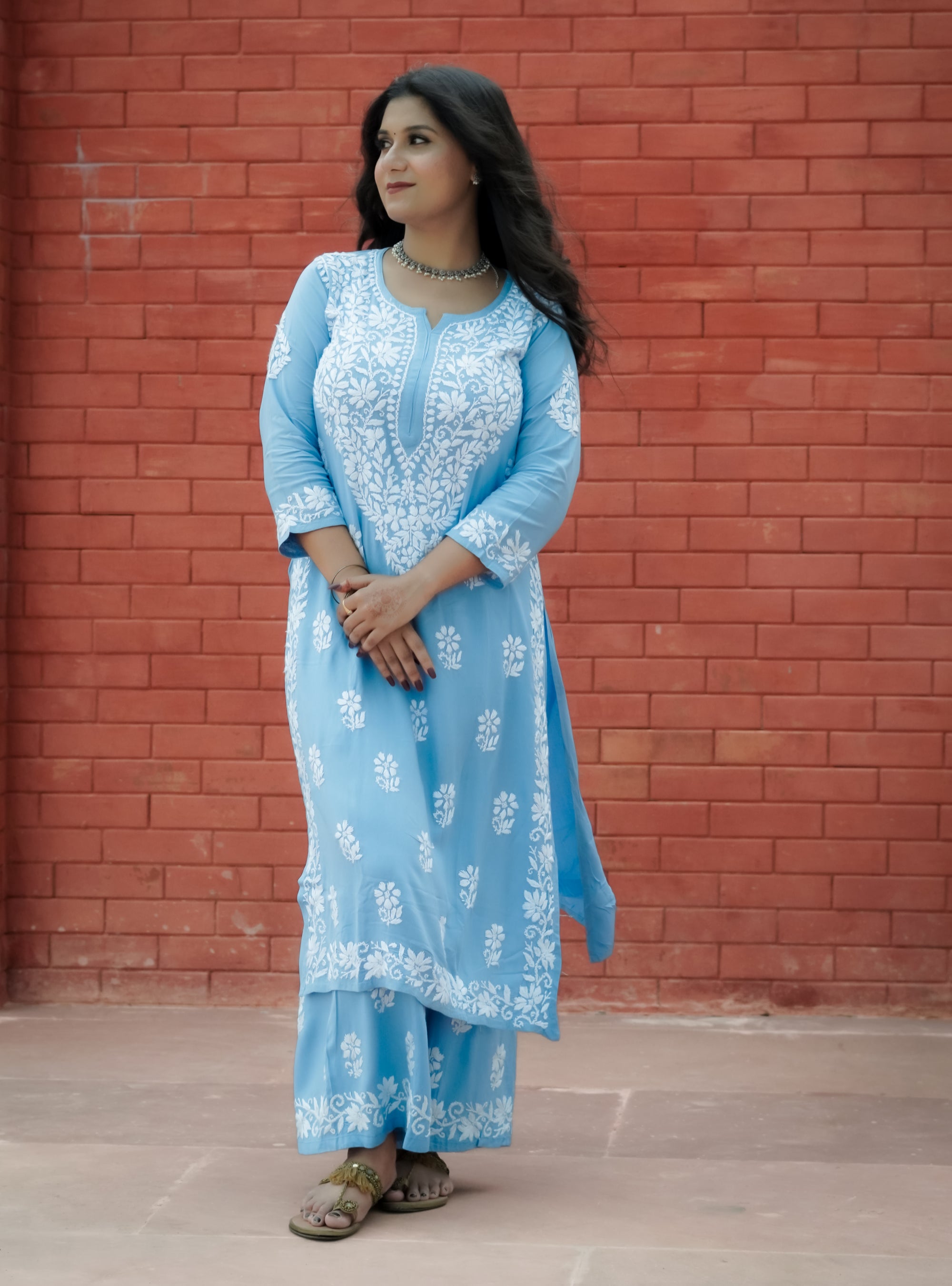 Rayon Fabric Chikankari Kurta and Palazzo Set