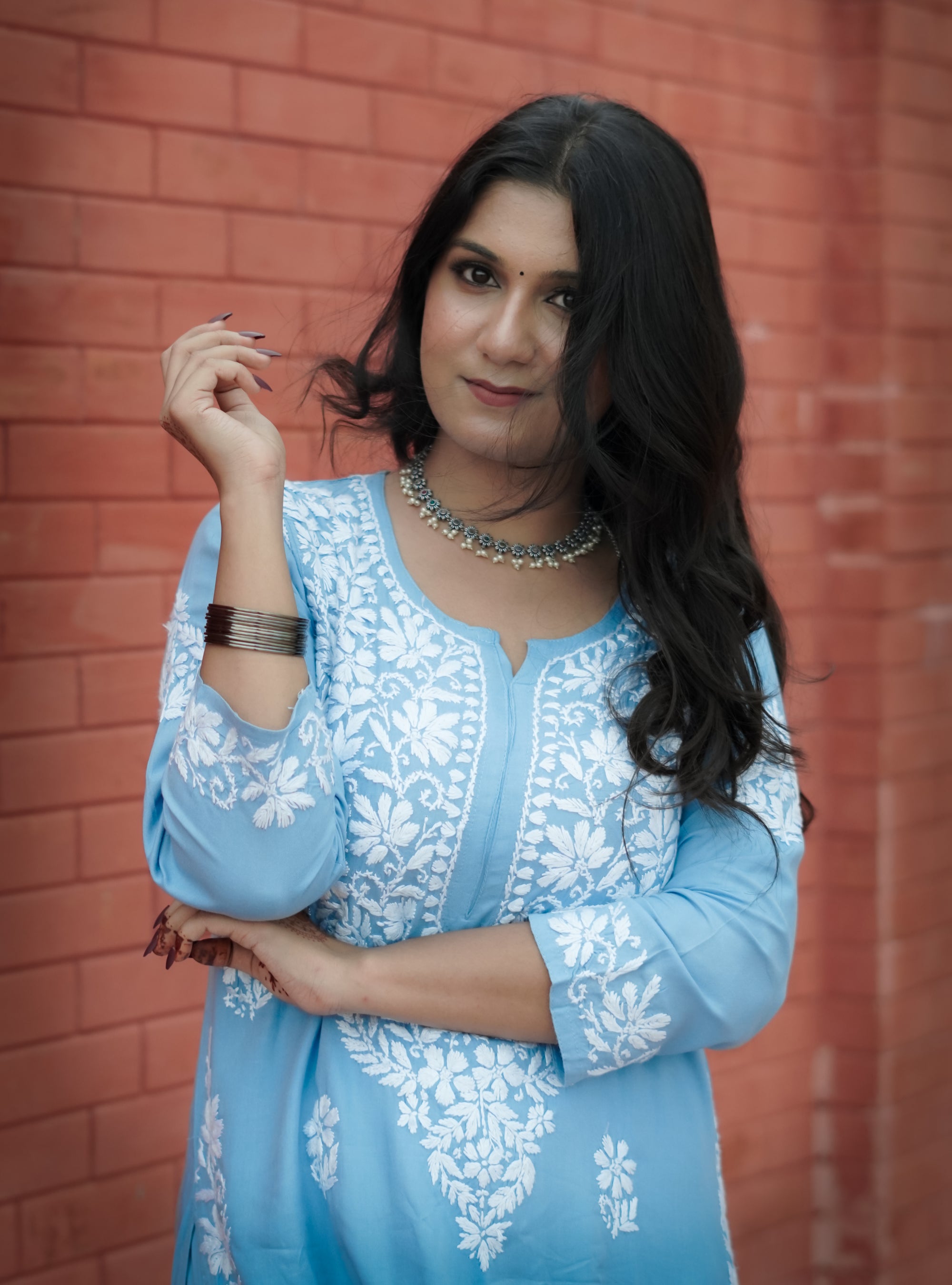 Rayon Fabric Chikankari Kurta and Palazzo Set