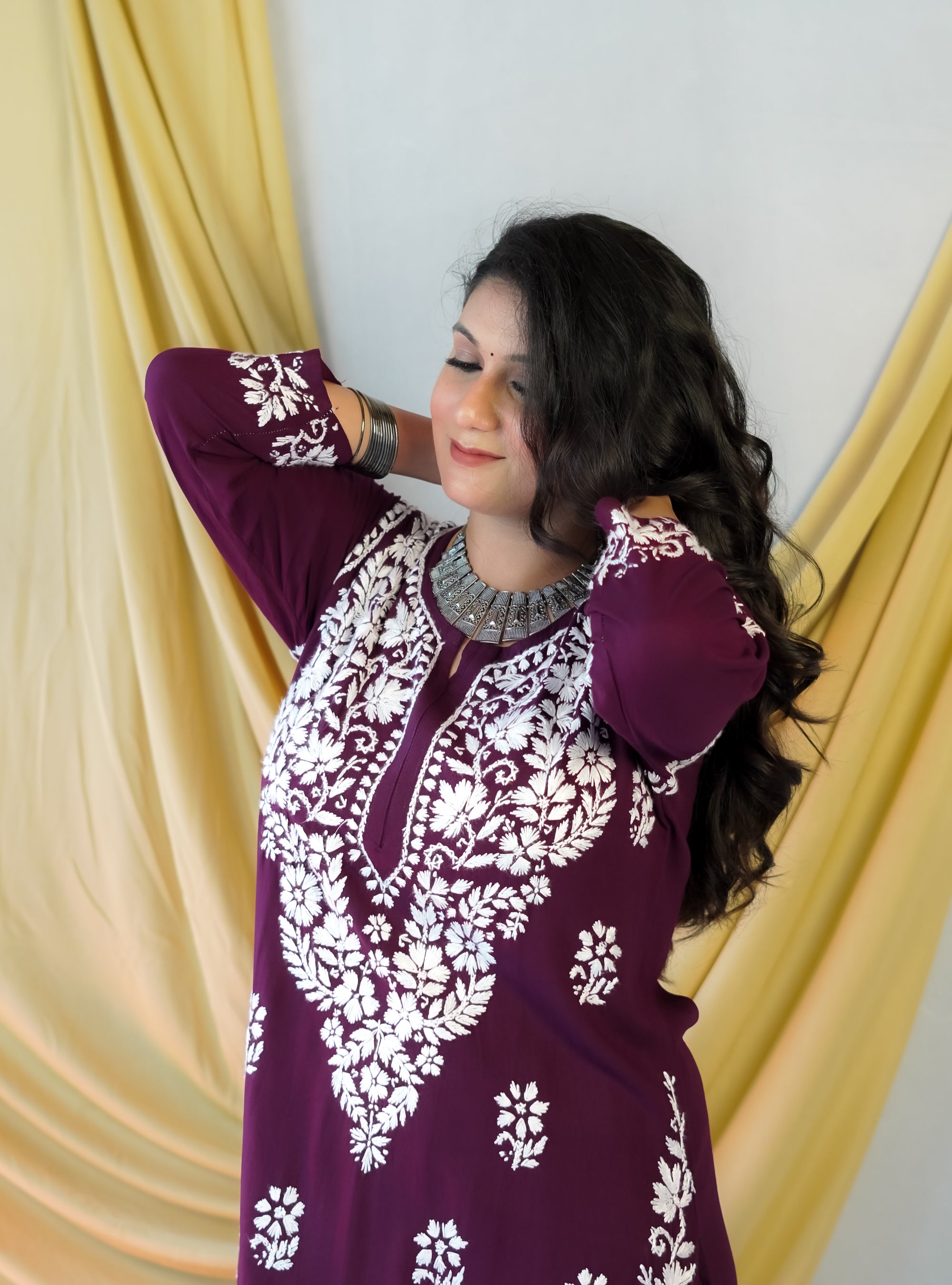 Rayon Fabric Chikankari Kurta and Palazzo Set
