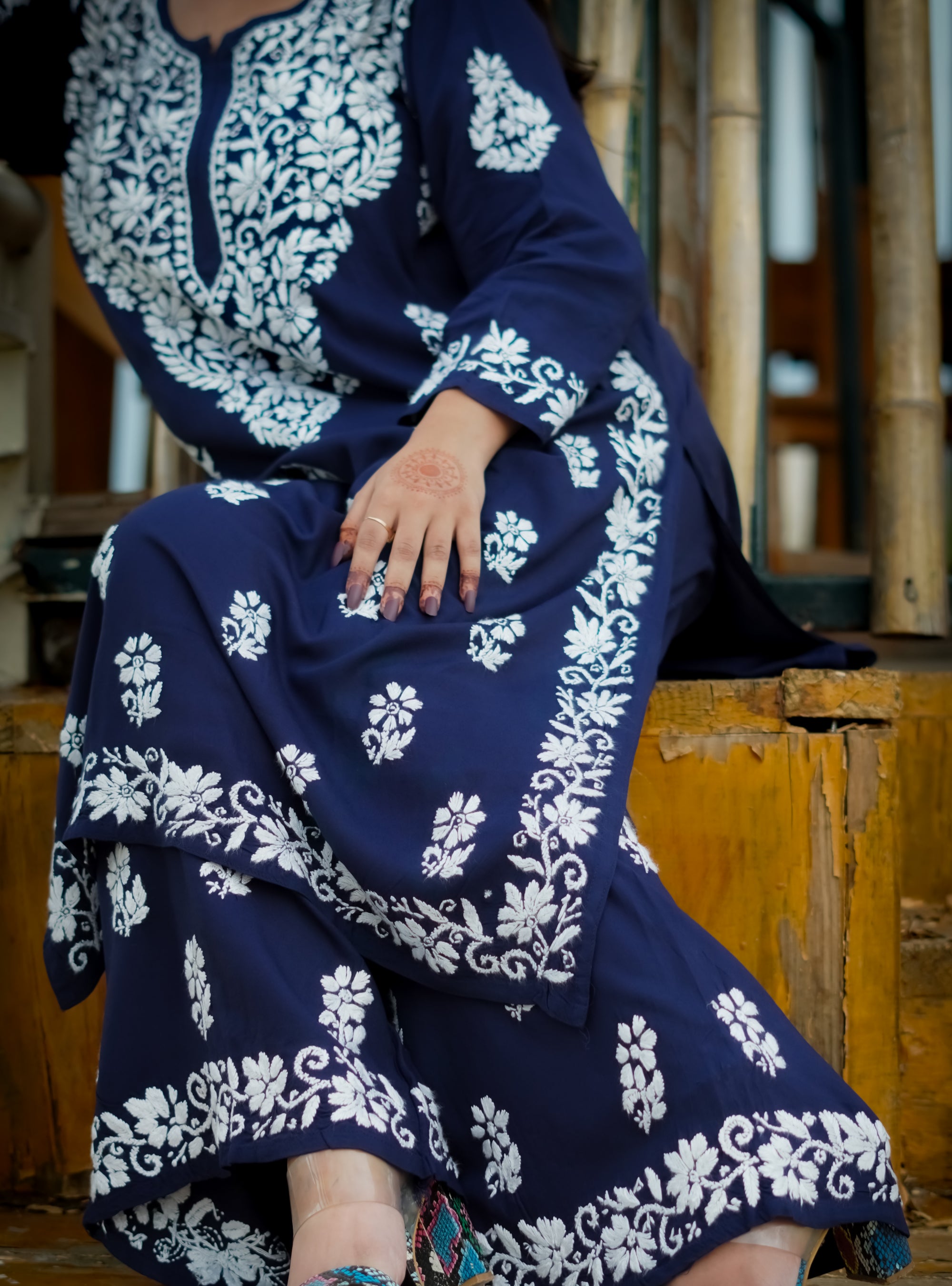 Rayon Fabric Chikankari Kurta and Palazzo Set