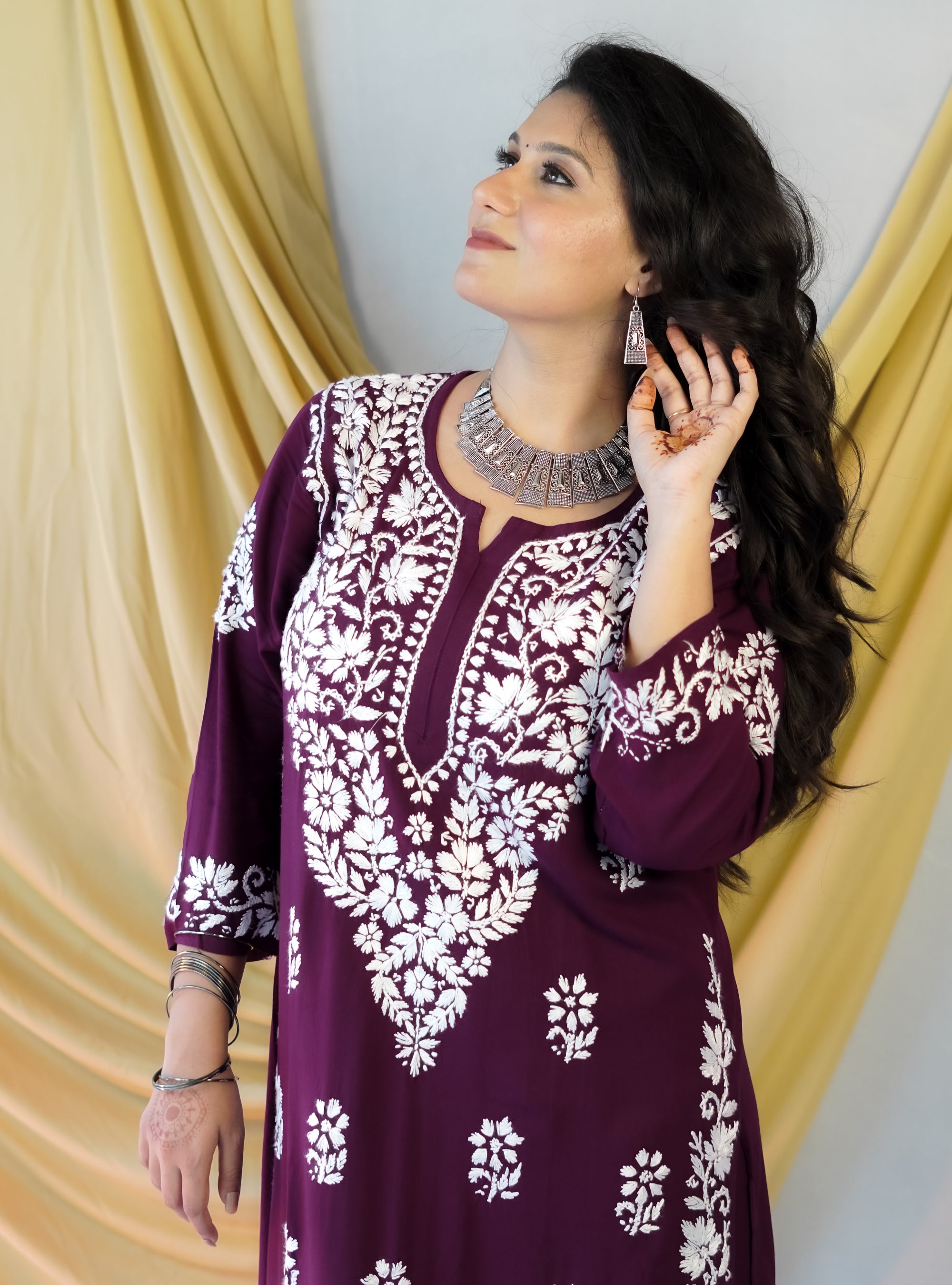 Rayon Fabric Chikankari Kurta and Palazzo Set