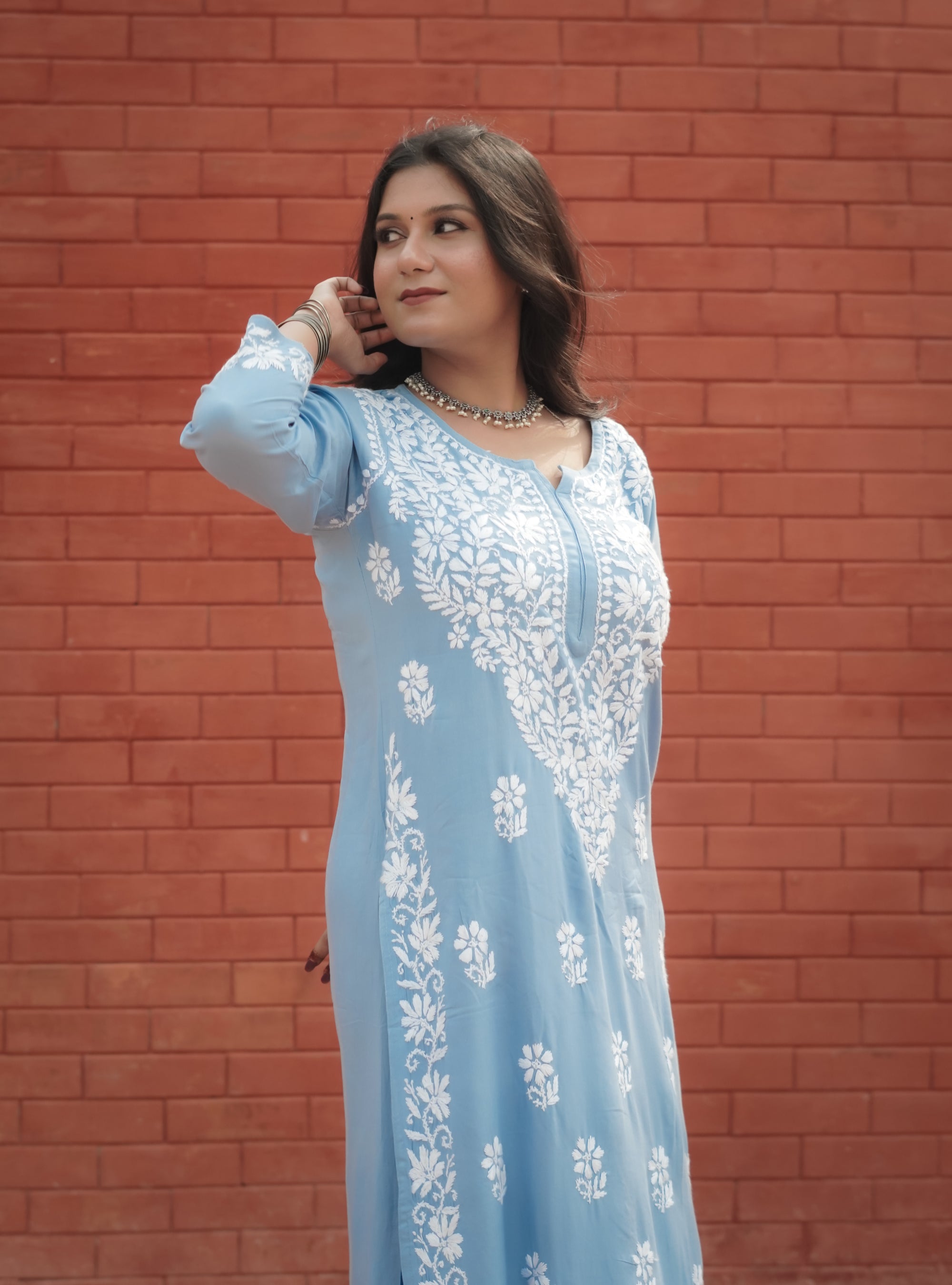Rayon Fabric Chikankari Kurta and Palazzo Set