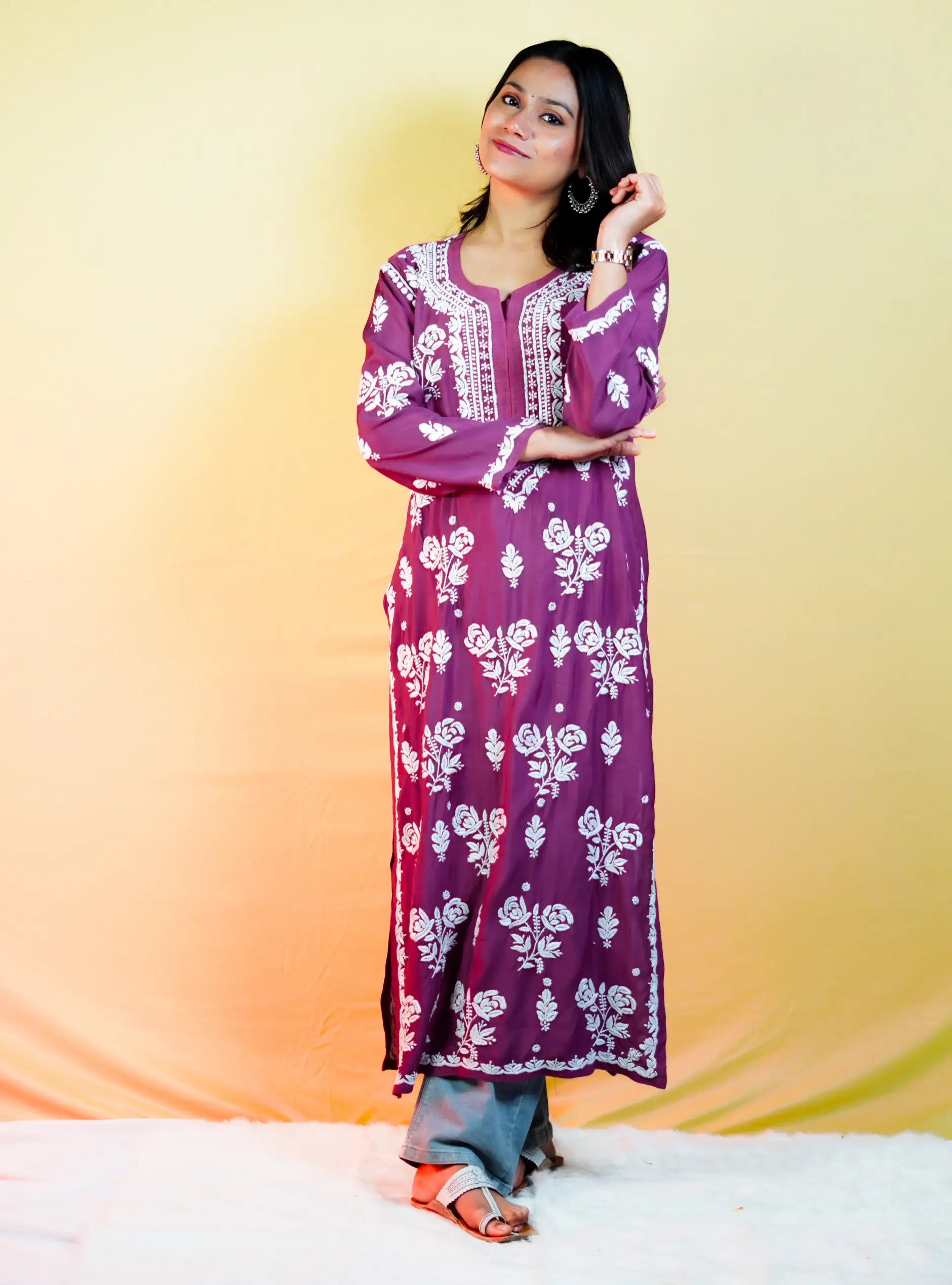 Kohinoor Muslin Chikankari Straight Fit Kurta